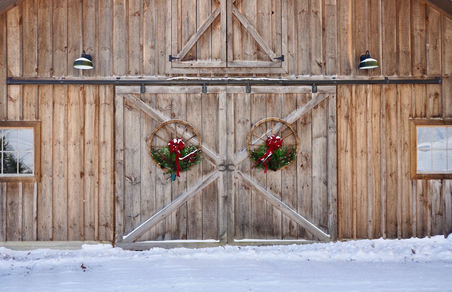 Barn doors with wreaths