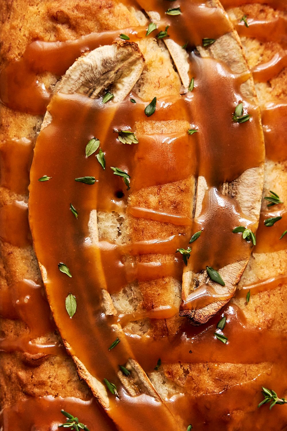 Close up of Banana Thyme Caramel Loaf
