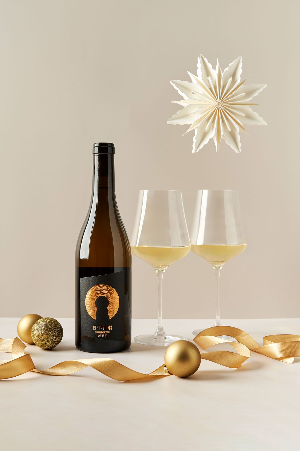 White wine festive shot for Neverland Vineyards