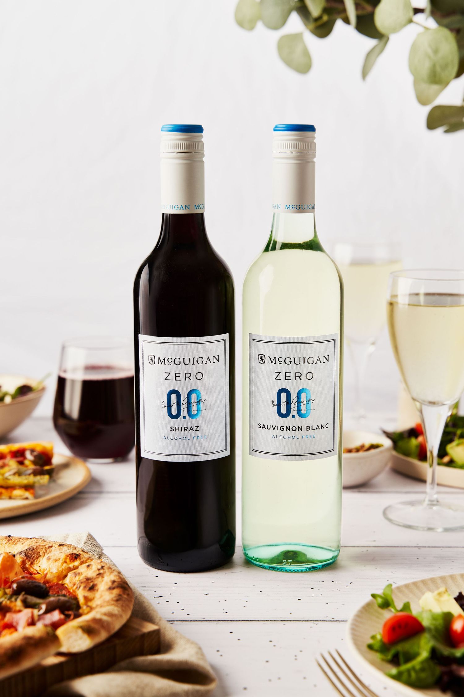 Red and white 0% wine festive product shot for McGuigan Wines