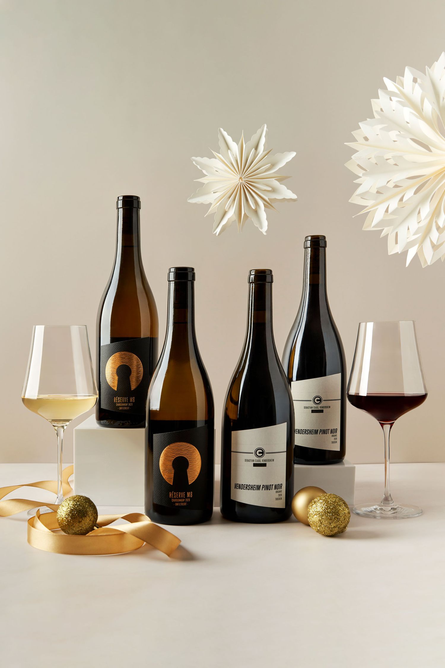 White and red wine festive shot for Neverland Vineyards