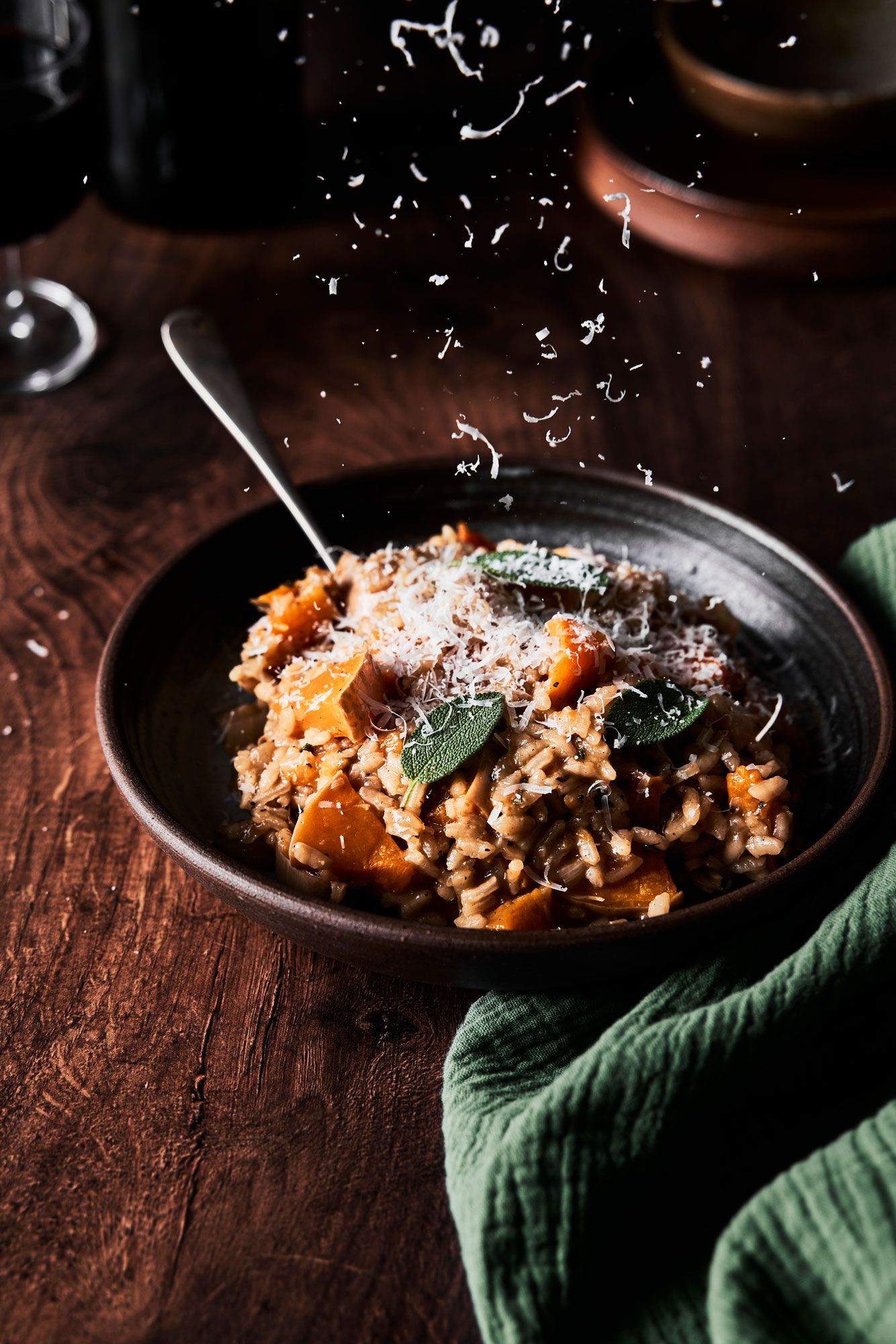 Butternut squash and sage risotto with parmesan sprinkle
