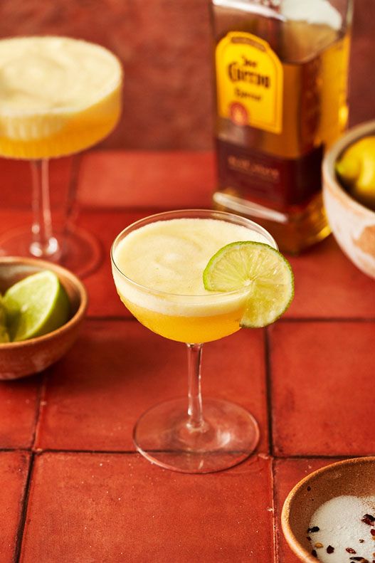 Pineapple margarita with lime and chilli salt rim