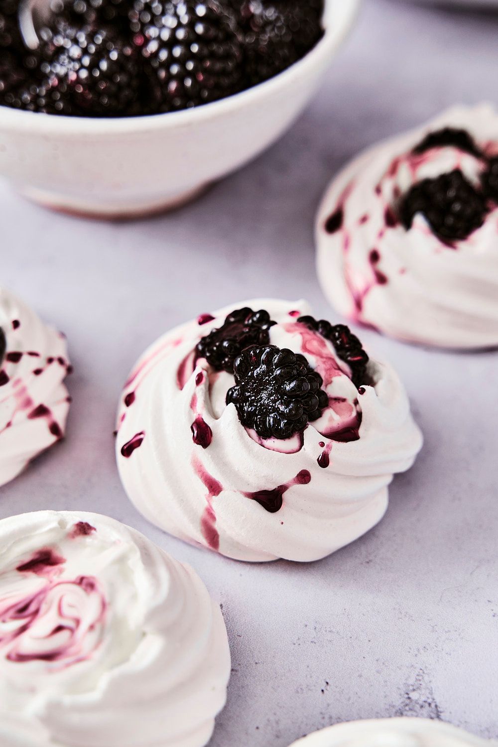 Fresh blackberry meringues