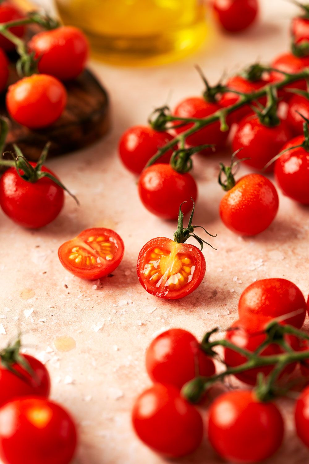 Cherry tomatoes with olive oil and salt