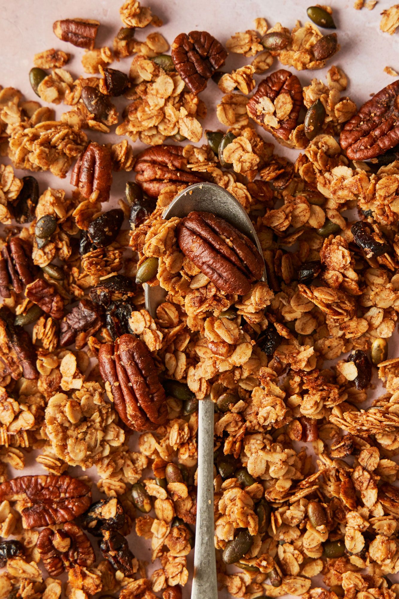Macro shot of granola with nuts and dried fruit