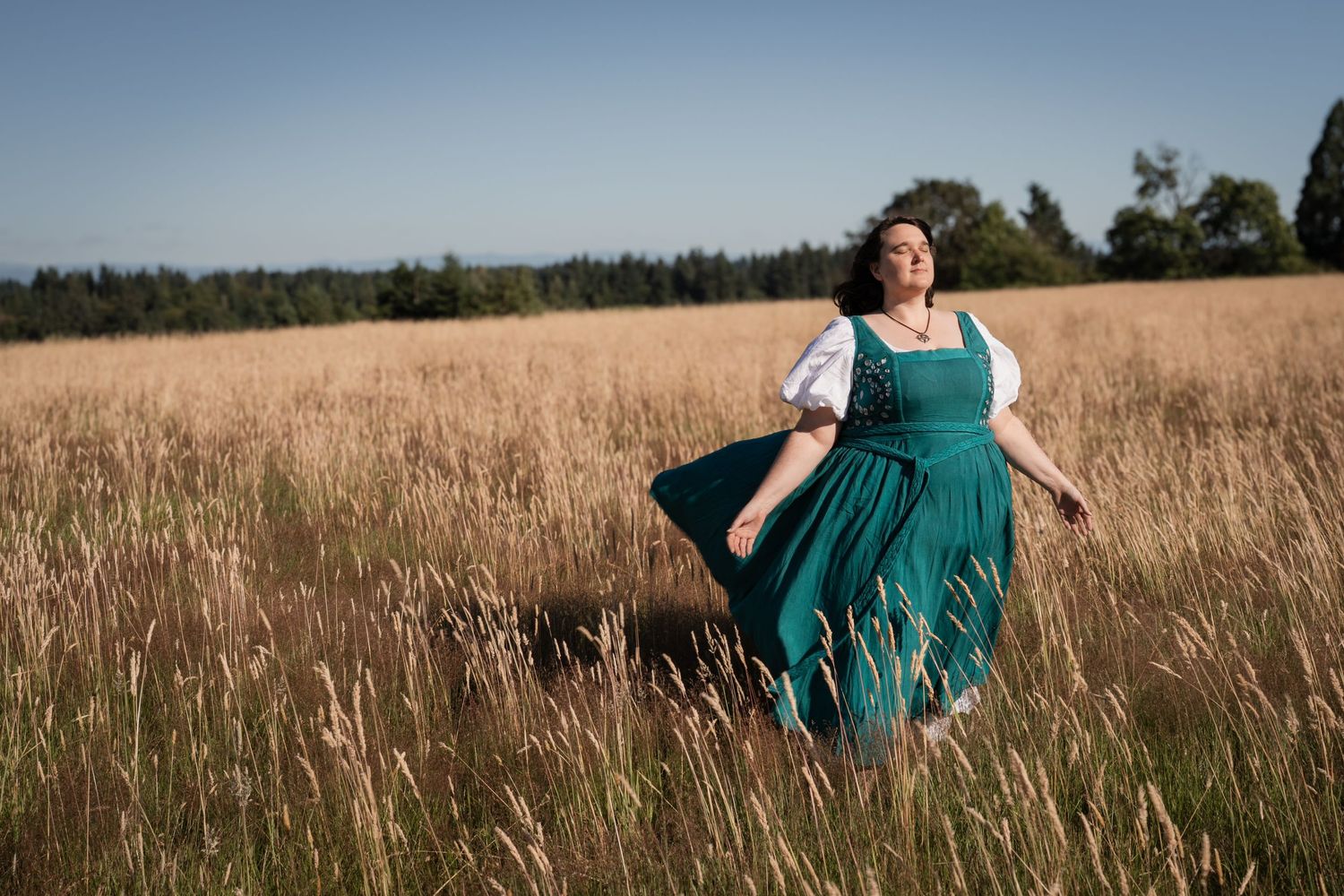 Fantasy portrait with sword in Pacific Northwest forest
