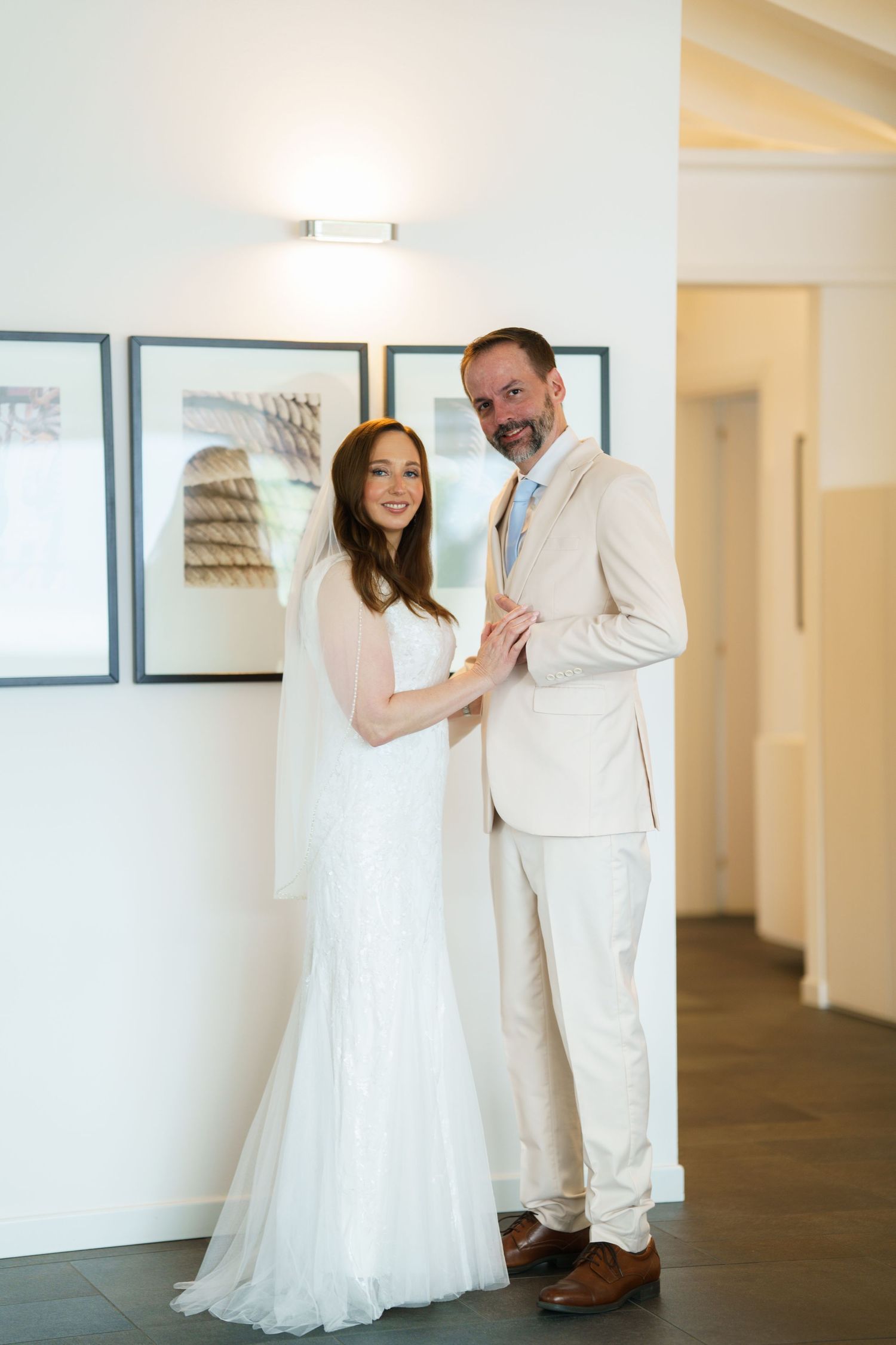 Romantic wedding portrait with Lake Como mountains in the background