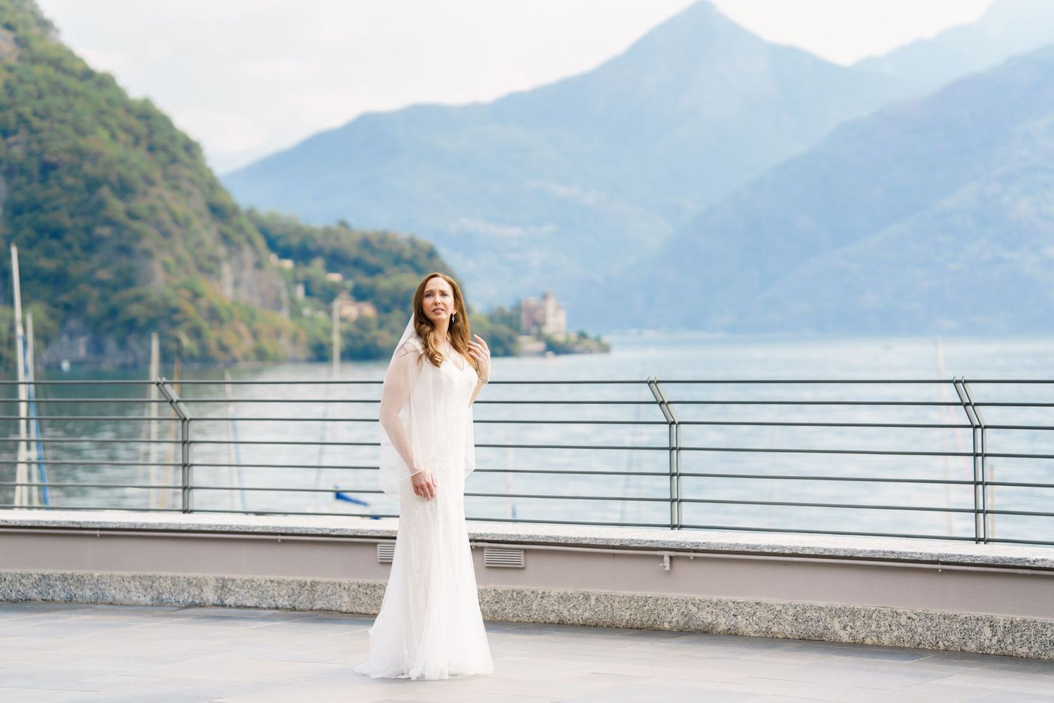 Destination wedding couple photographed on the Lake Como waterfront
