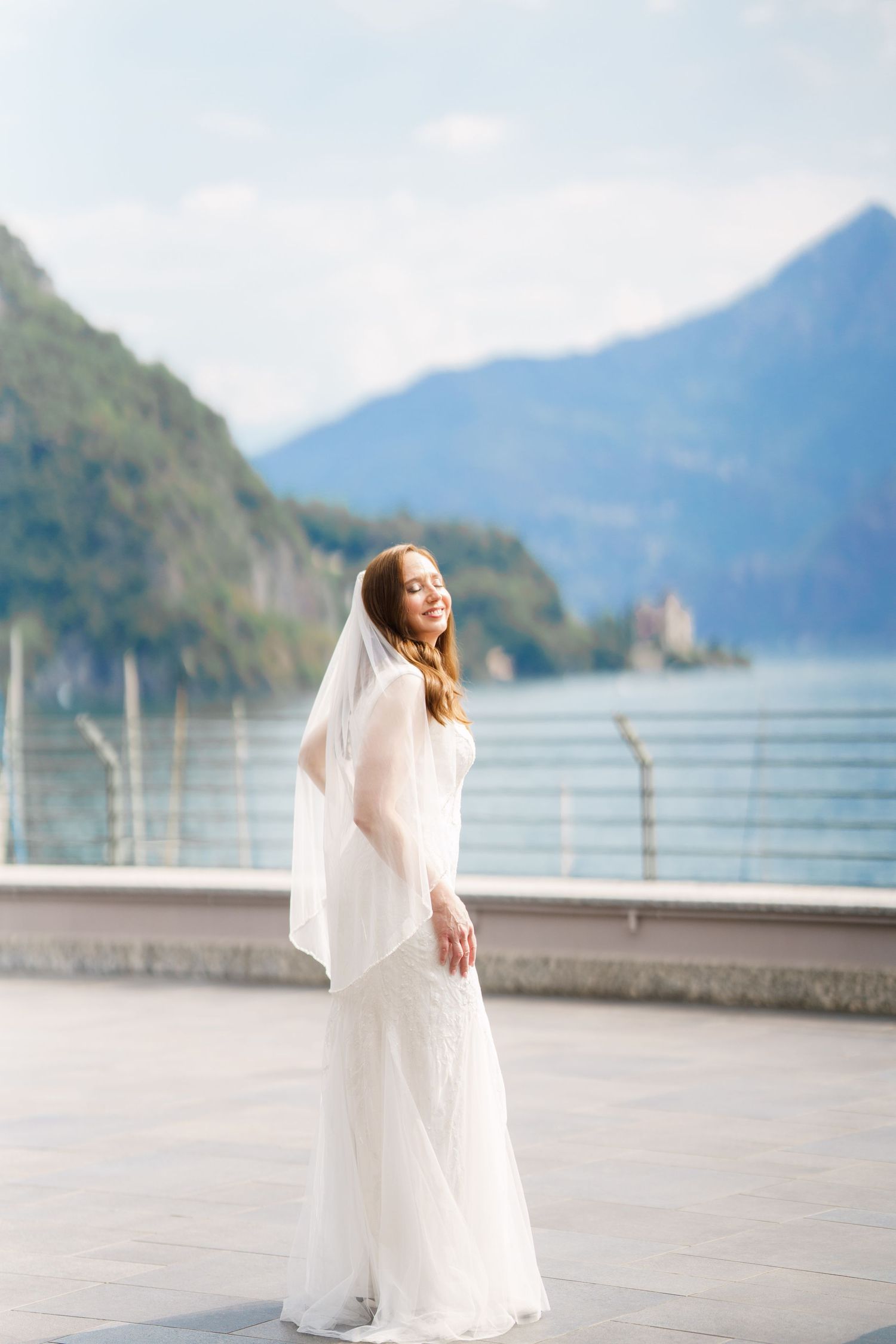 Destination wedding couple photographed on the Lake Como waterfront