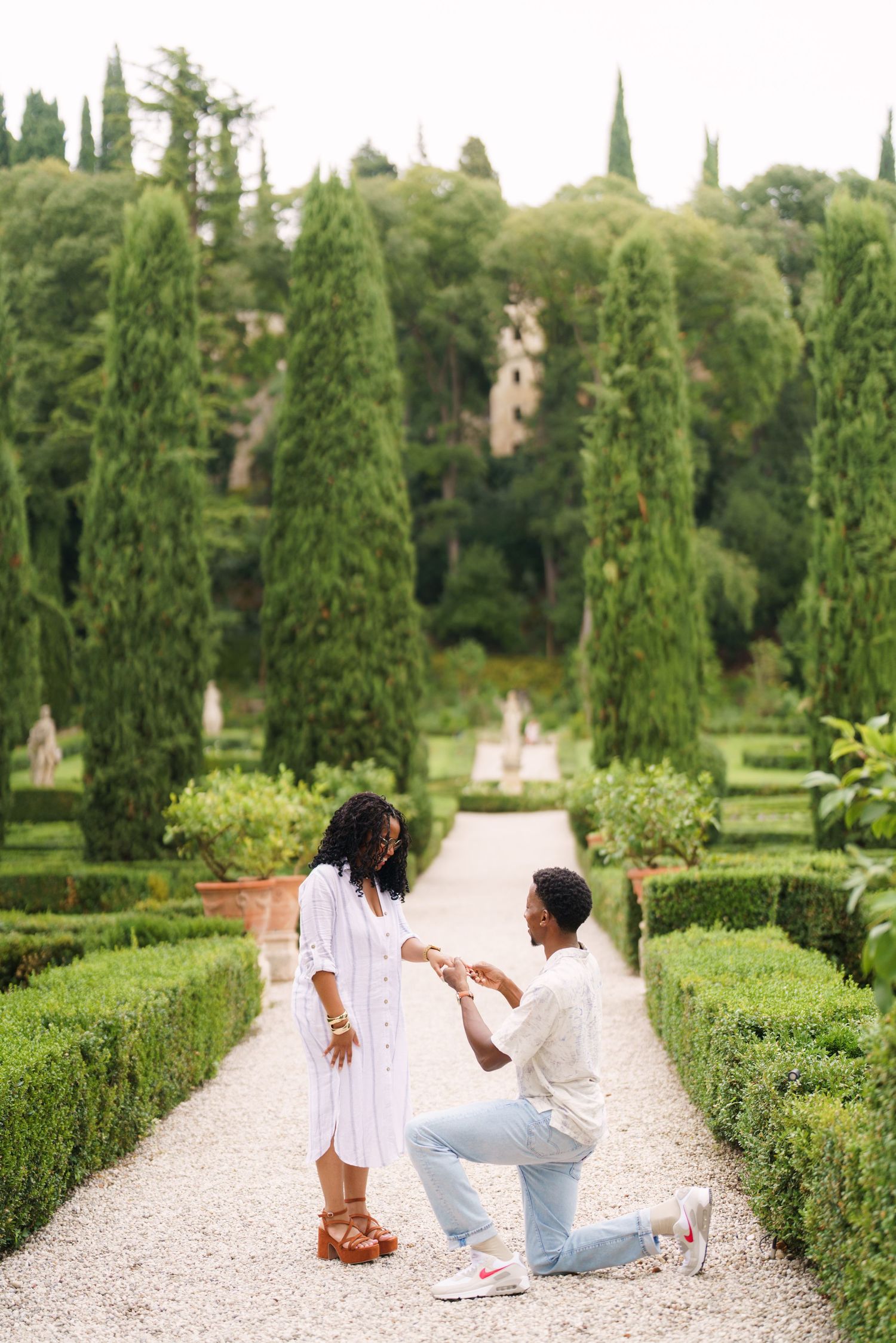 Surprise engagement proposal in Verona captured in cinematic and elegant photography style