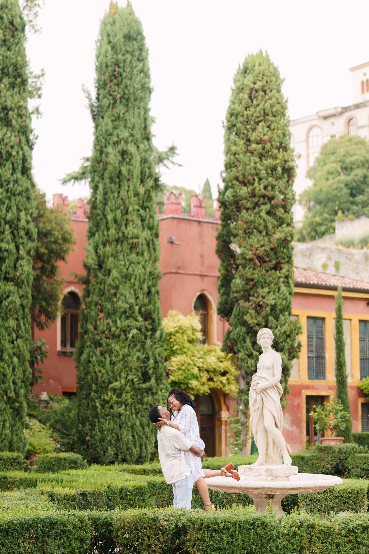 Surprise engagement proposal in Verona captured in cinematic and elegant photography style