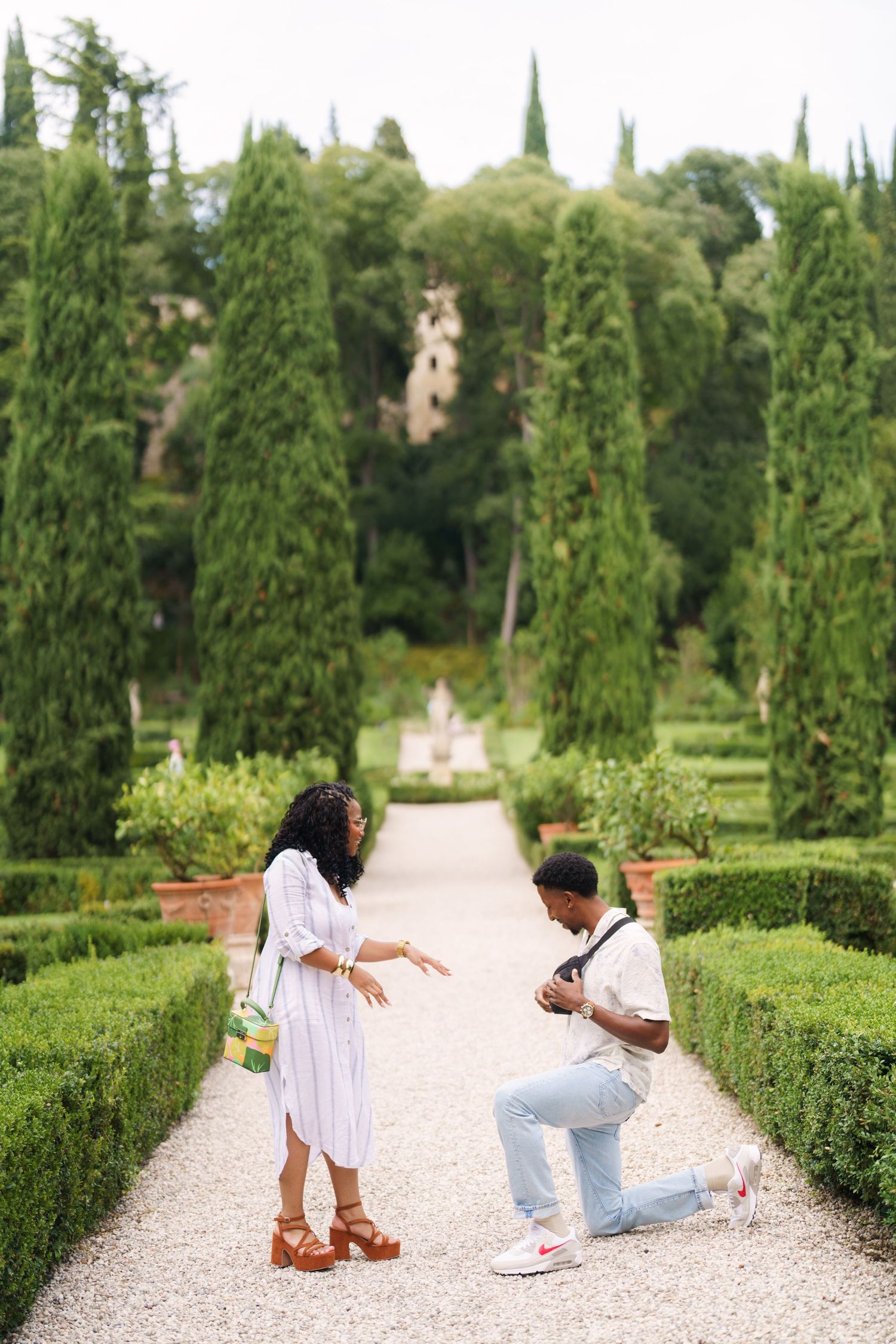 Surprise engagement proposal in Verona captured in cinematic and elegant photography style
