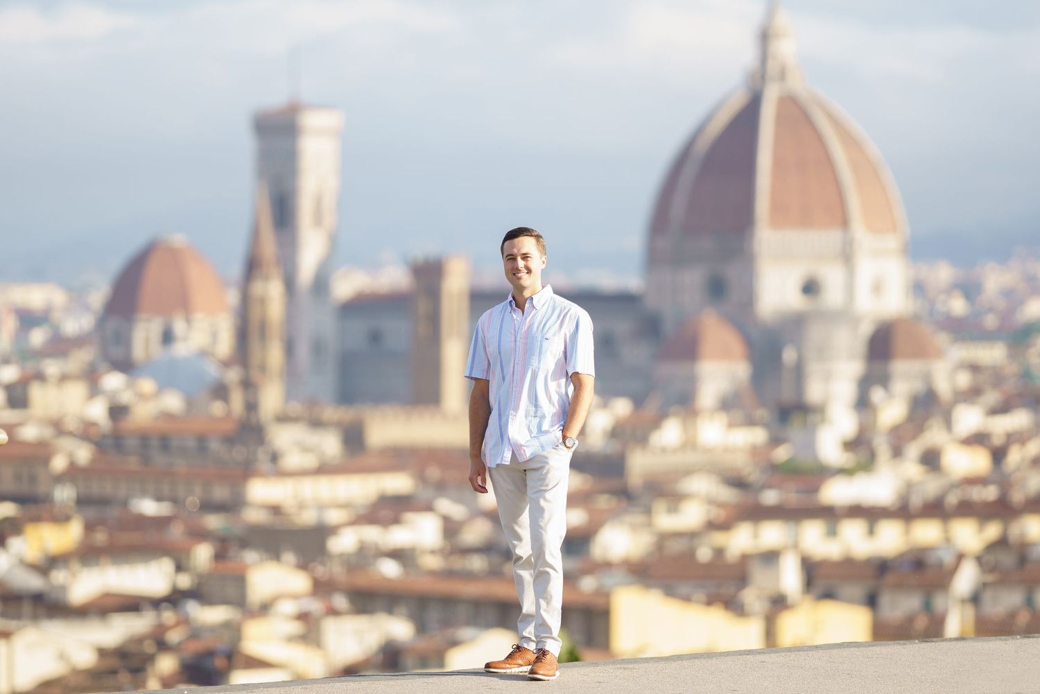 A series of photos showing scenic views of Florence, Italy with the iconic Duomo cathedral dome visible in the skyline.