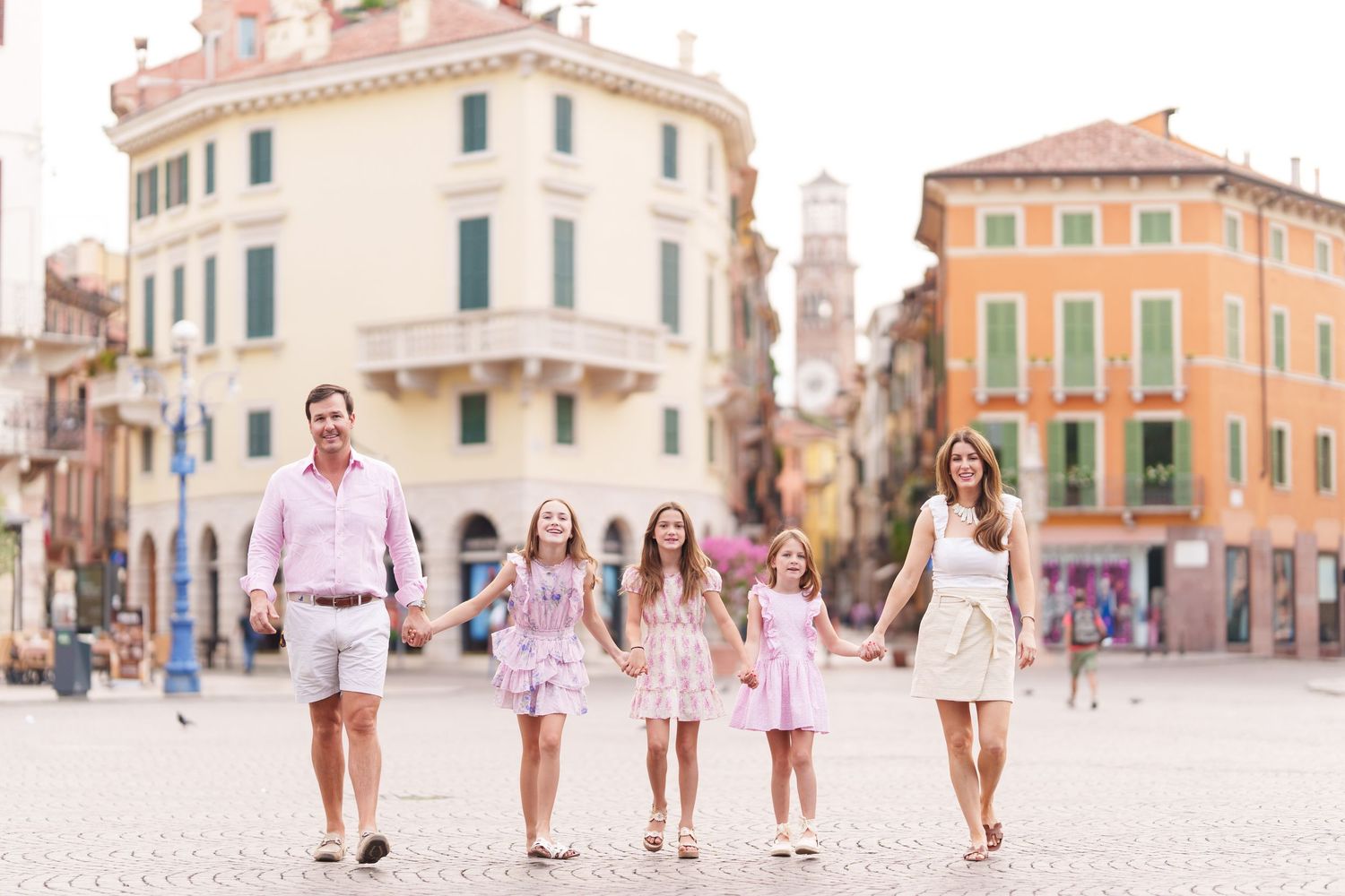 Romantic couple portrait in historic streets of Verona Italy by Verona family photographer