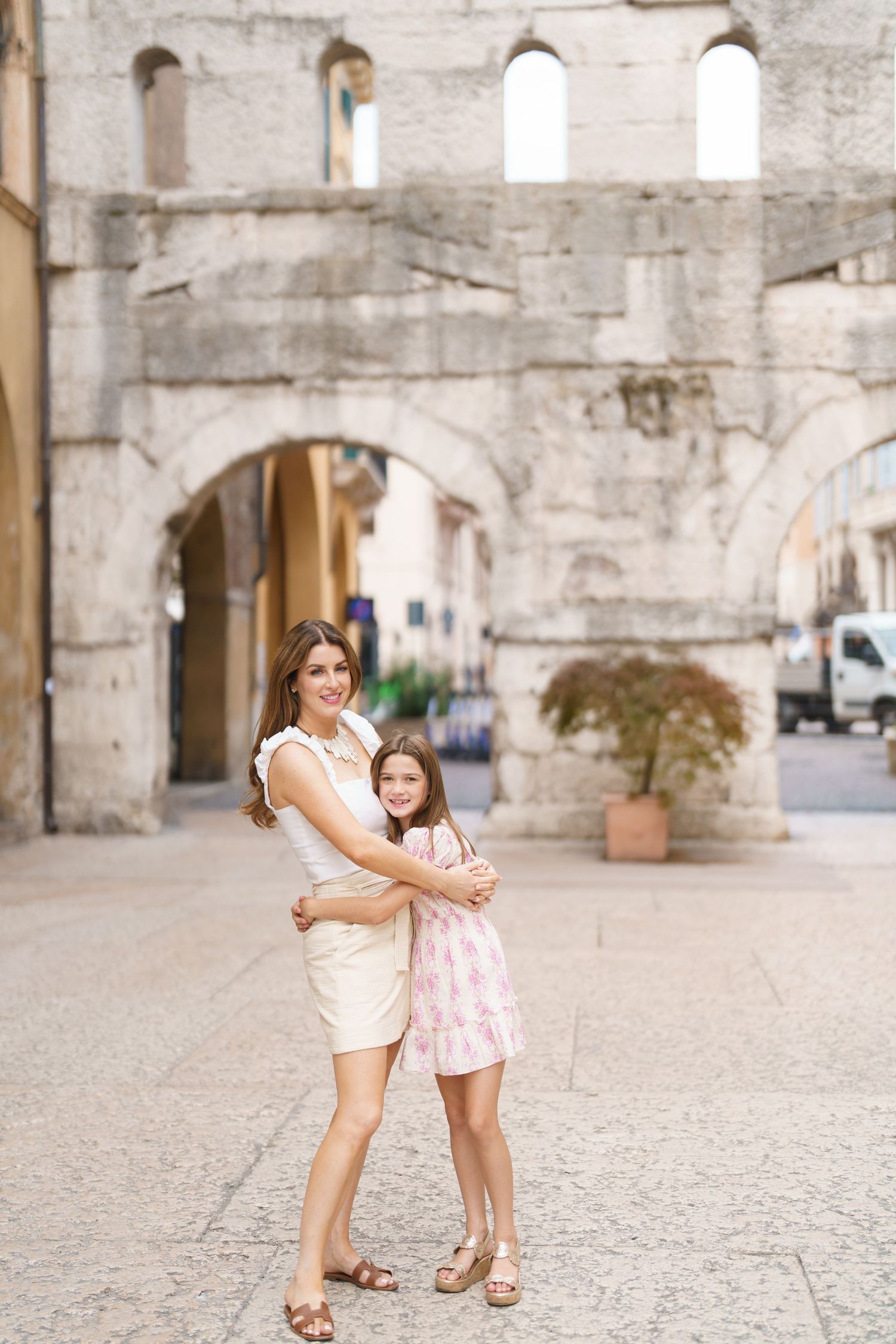 Romantic couple portrait in historic streets of Verona Italy by Verona family photographer