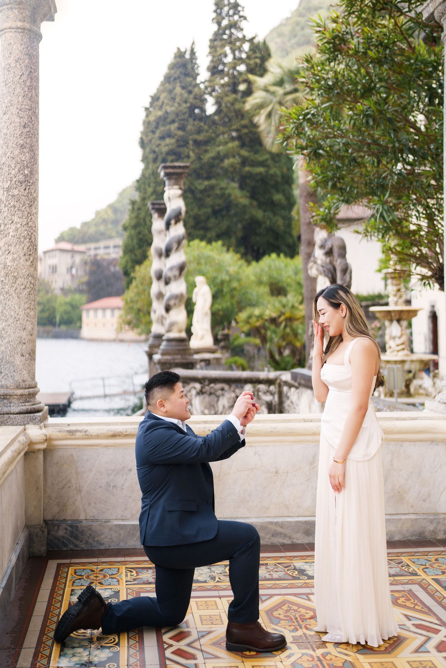 Elegant couple photography at Villa Monastero in Varenna by Lake Como proposal photographer