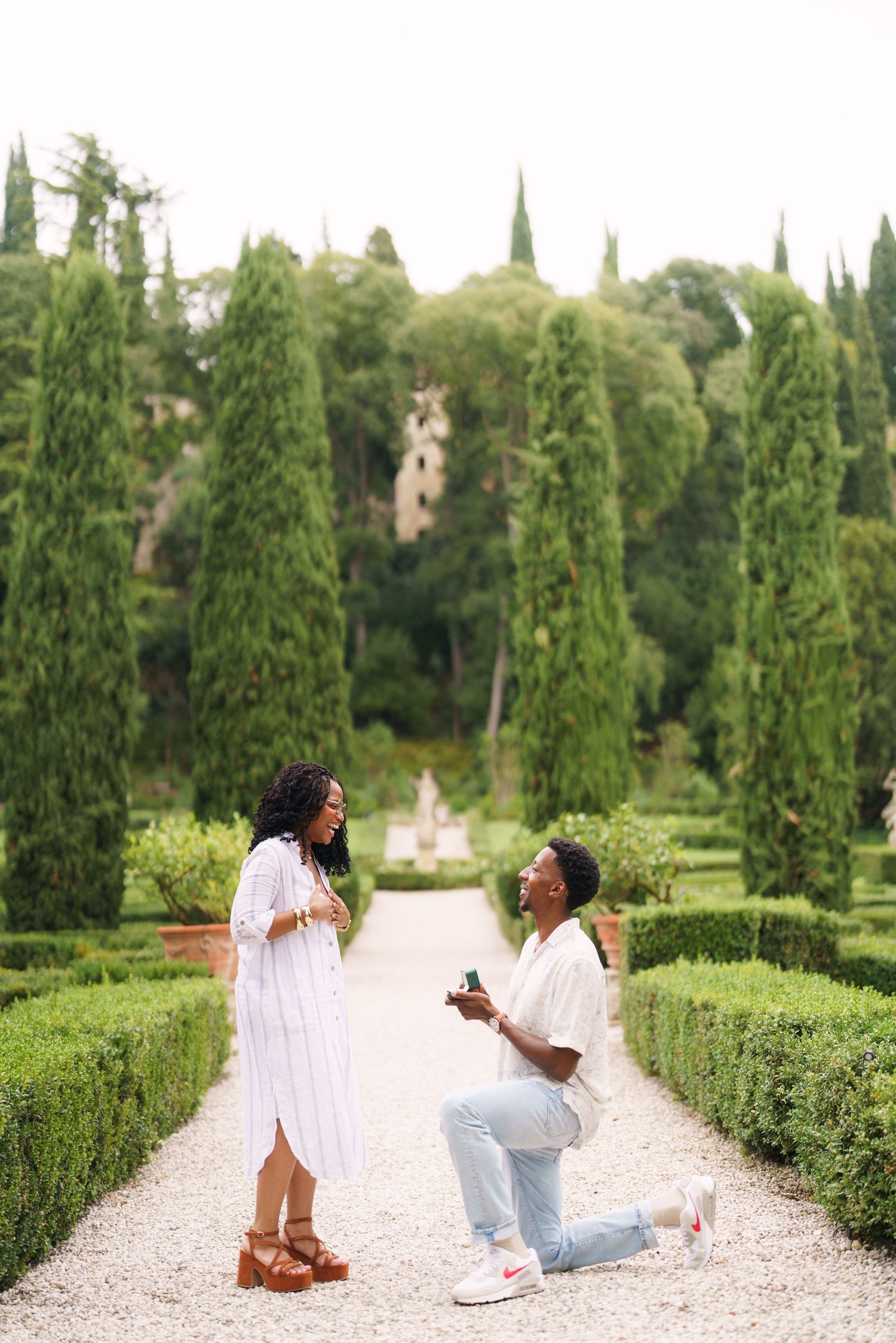 Surprise engagement proposal in Verona captured in cinematic and elegant photography style