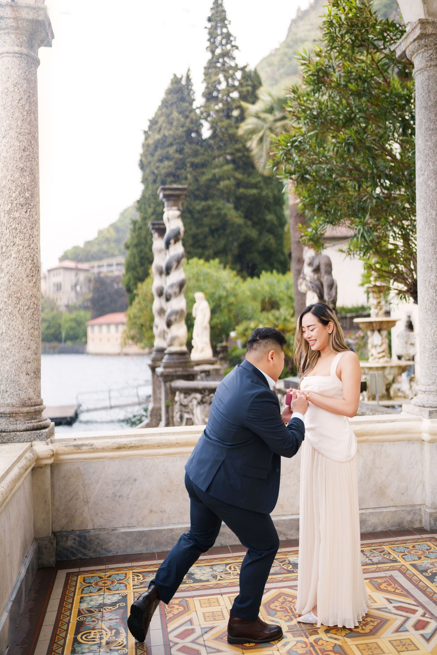 Elegant couple photography at Villa Monastero in Varenna by Lake Como proposal photographer