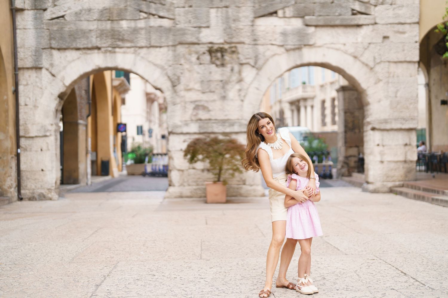 Romantic couple portrait in historic streets of Verona Italy by Verona family photographer