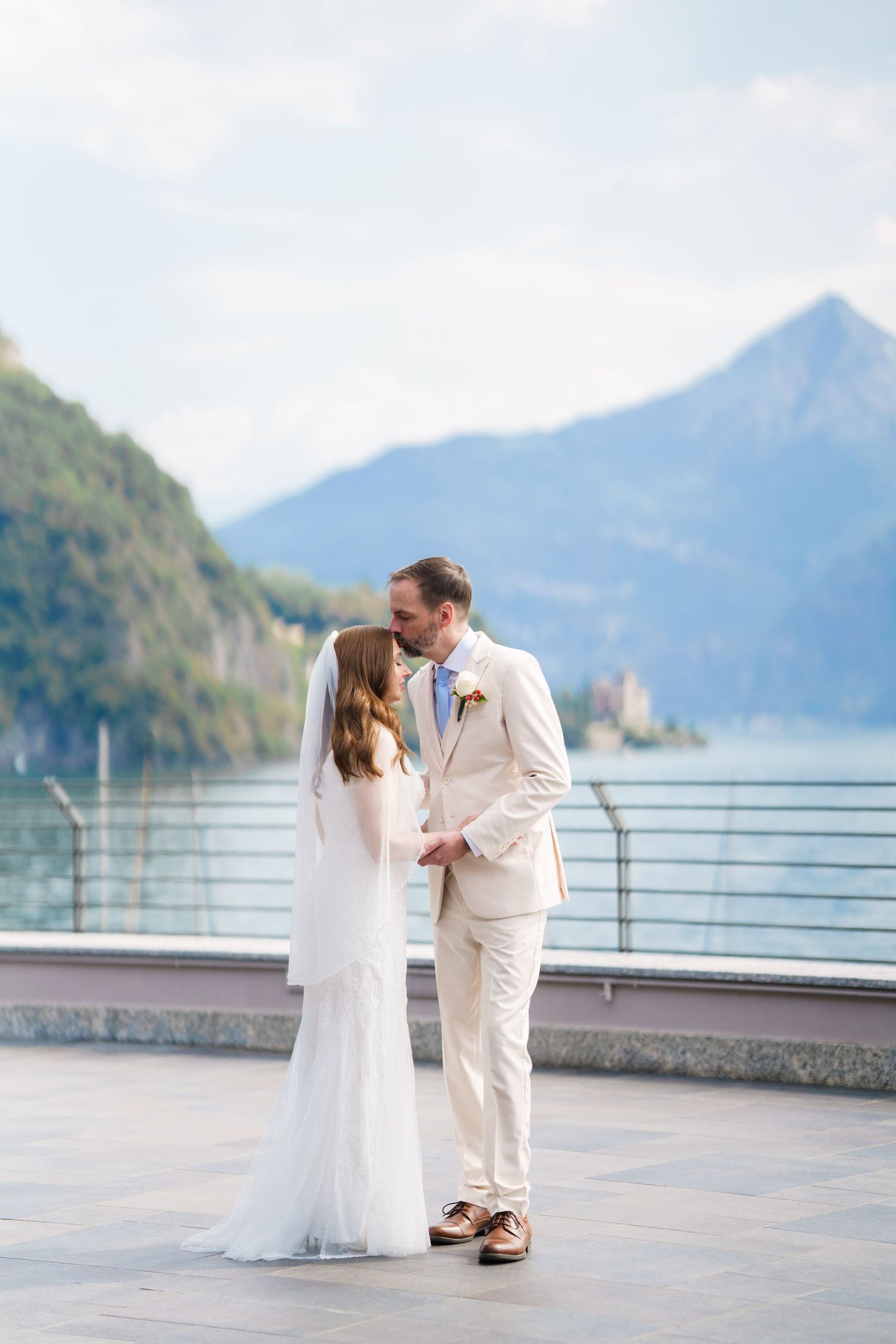 Destination wedding couple photographed on the Lake Como waterfront