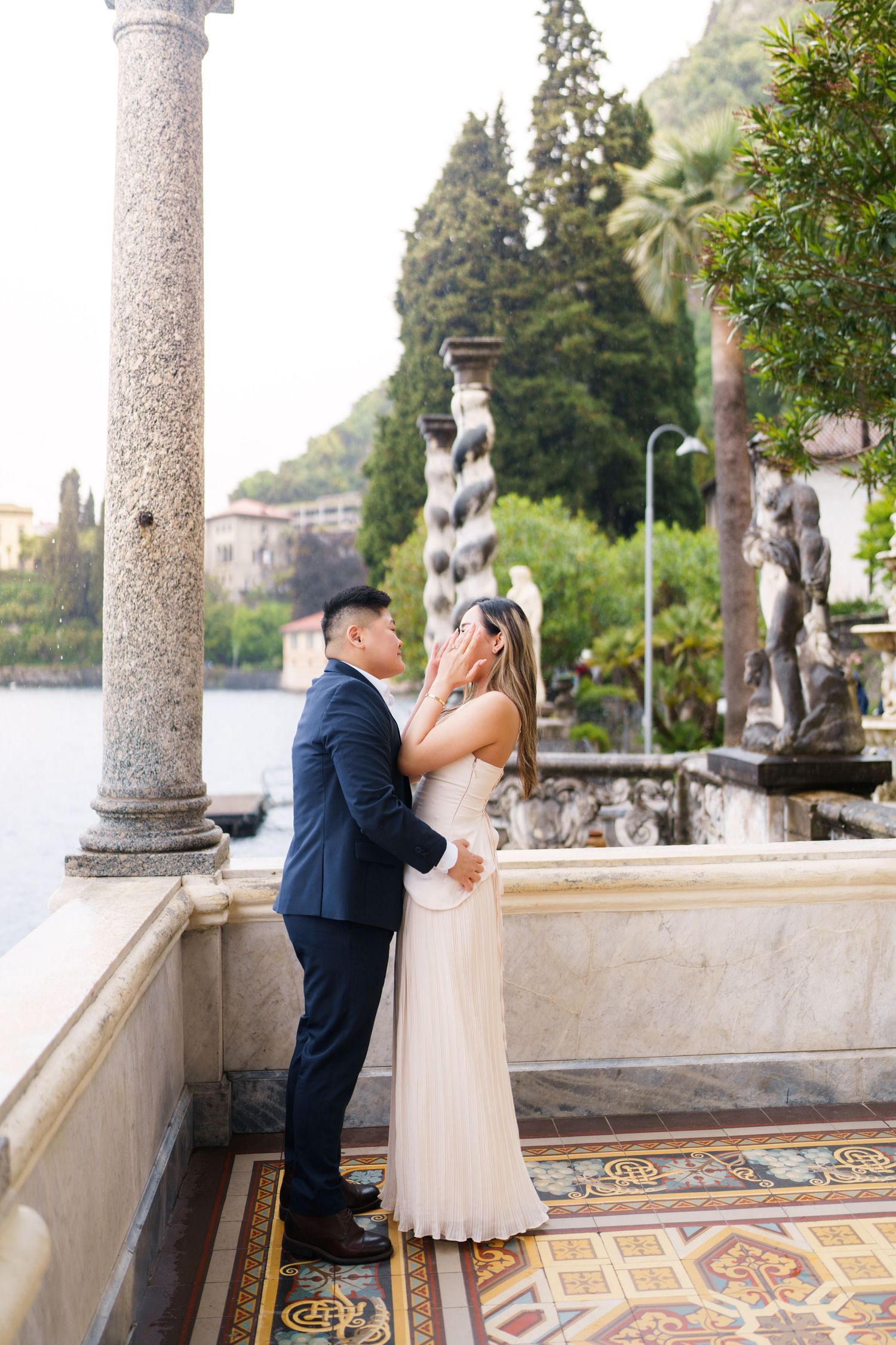 Elegant couple photography at Villa Monastero in Varenna by Lake Como proposal photographer
