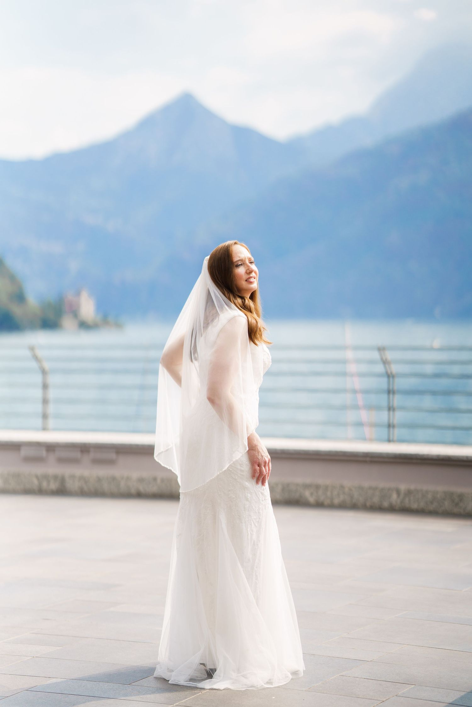 Destination wedding couple photographed on the Lake Como waterfront