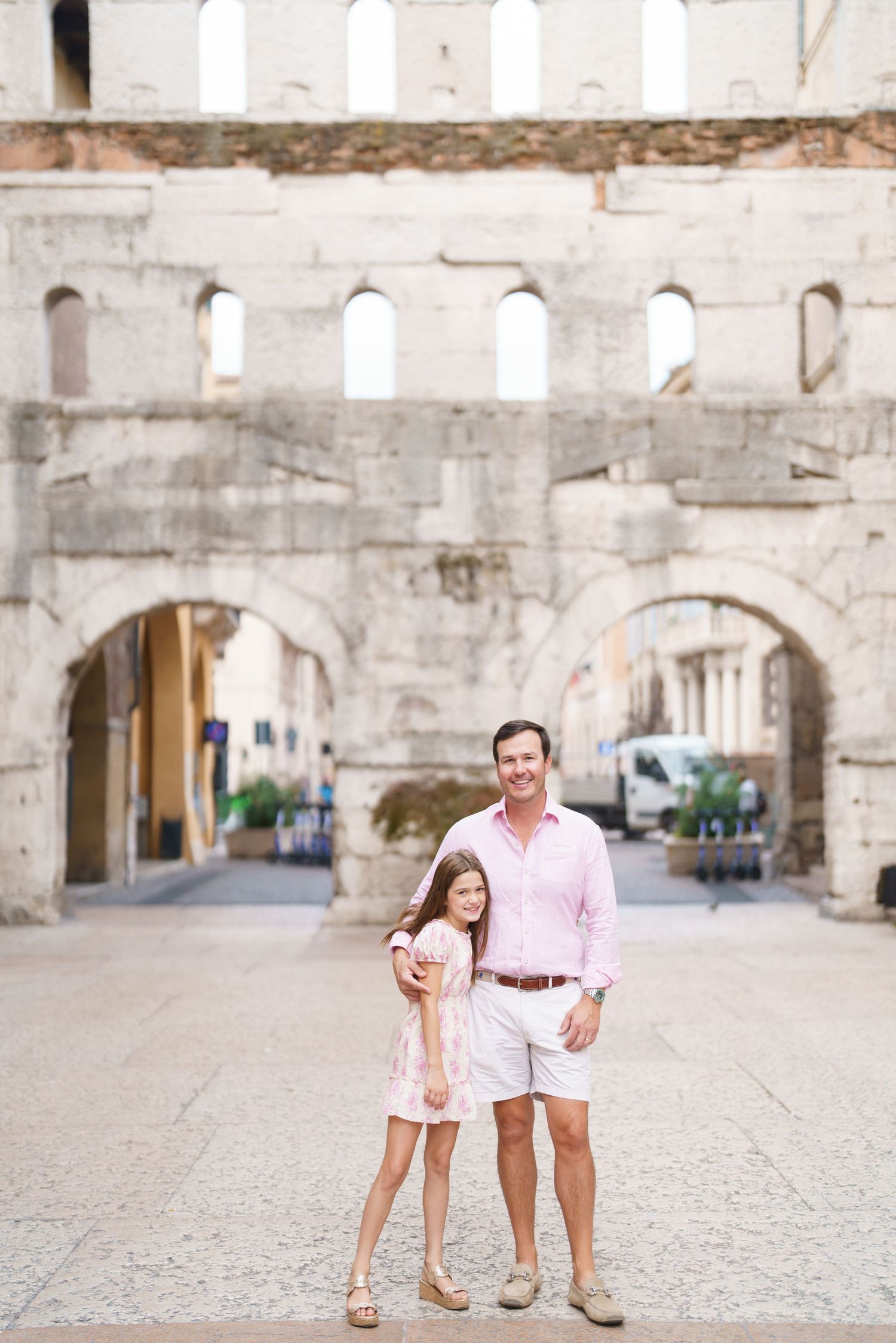 Romantic couple portrait in historic streets of Verona Italy by Verona family photographer