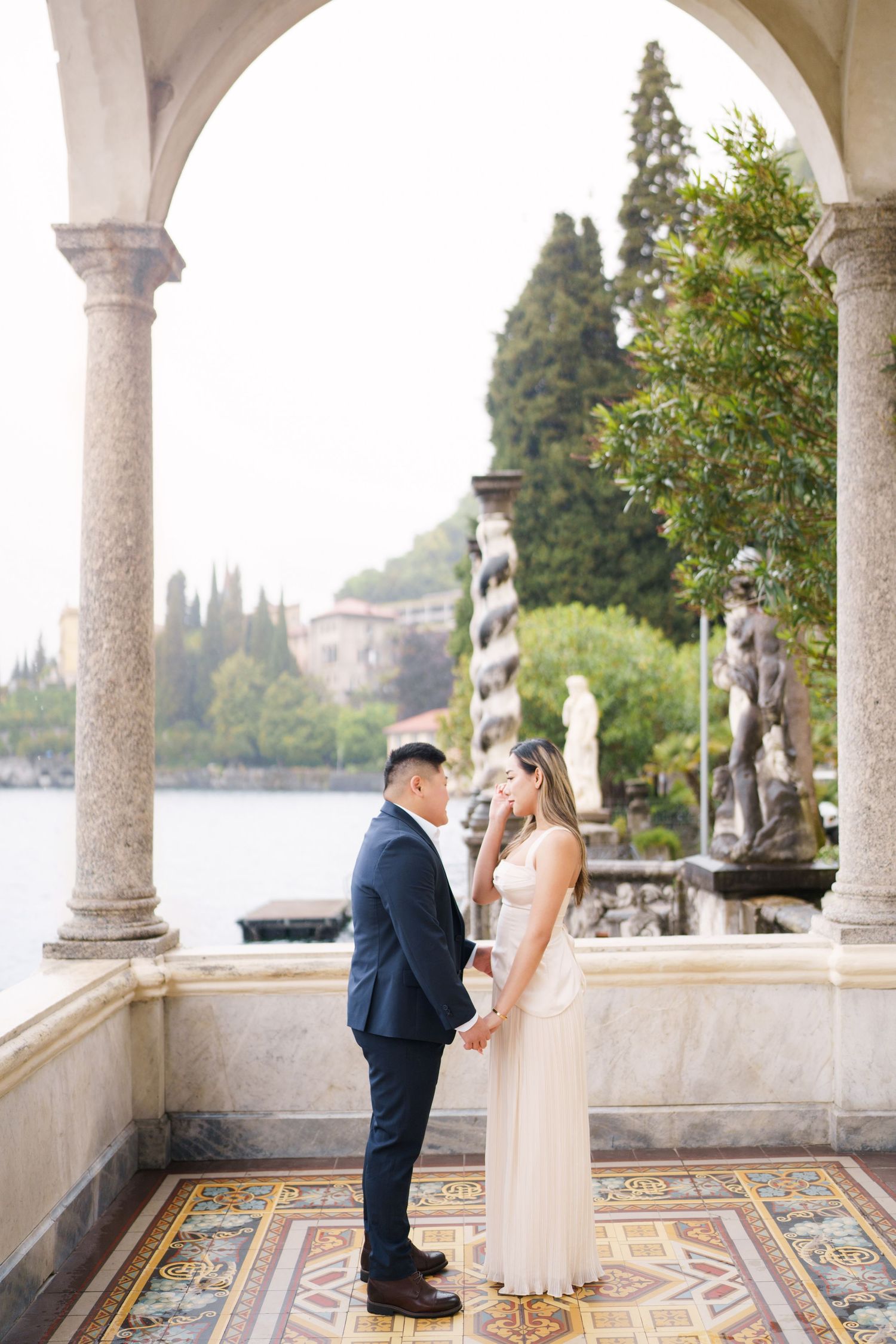 Elegant couple photography at Villa Monastero in Varenna by Lake Como proposal photographer