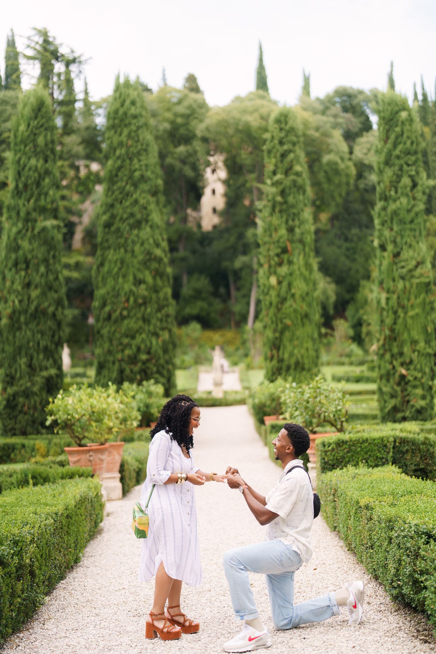 Surprise engagement proposal in Verona captured in cinematic and elegant photography style
