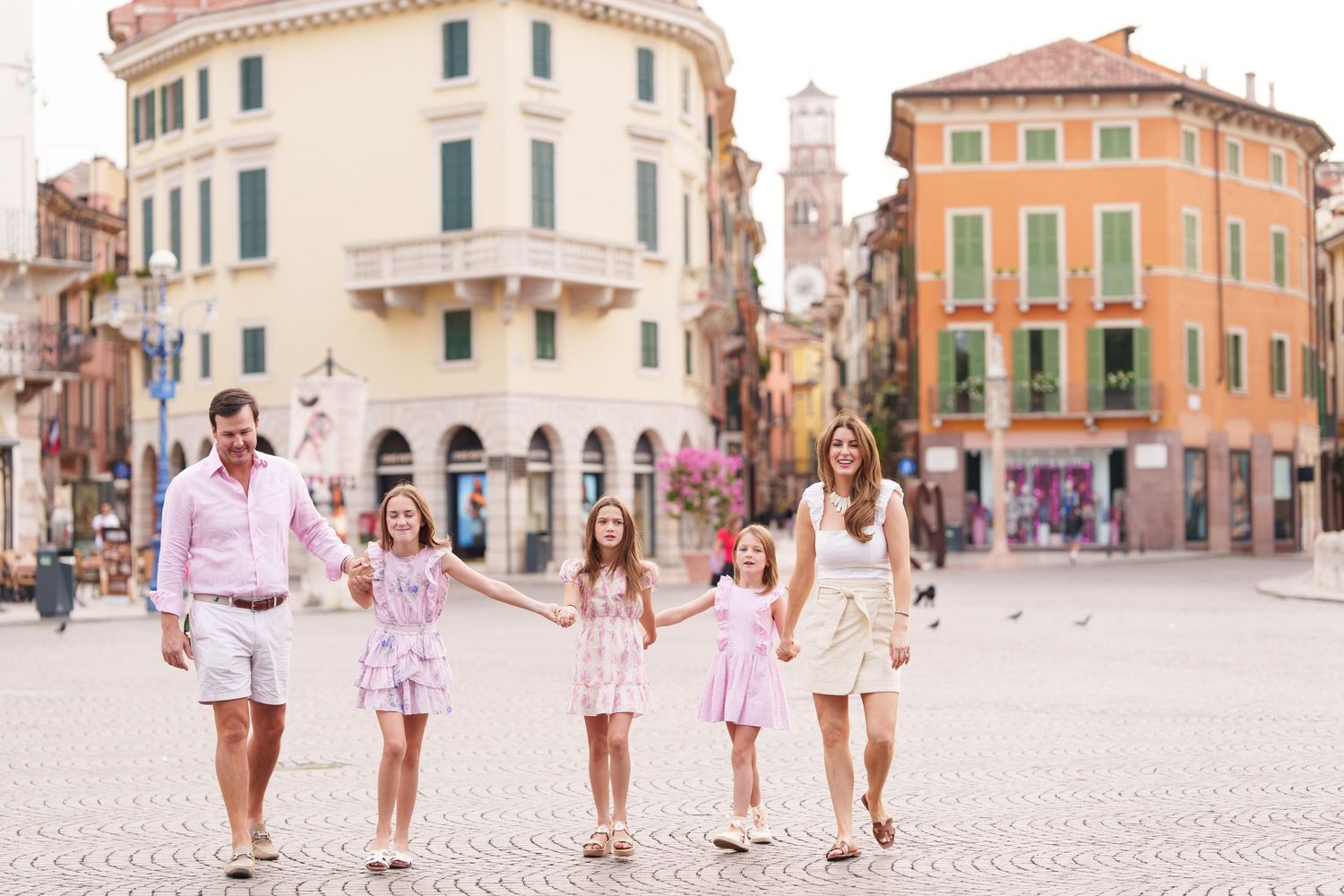 Romantic couple portrait in historic streets of Verona Italy by Verona family photographer