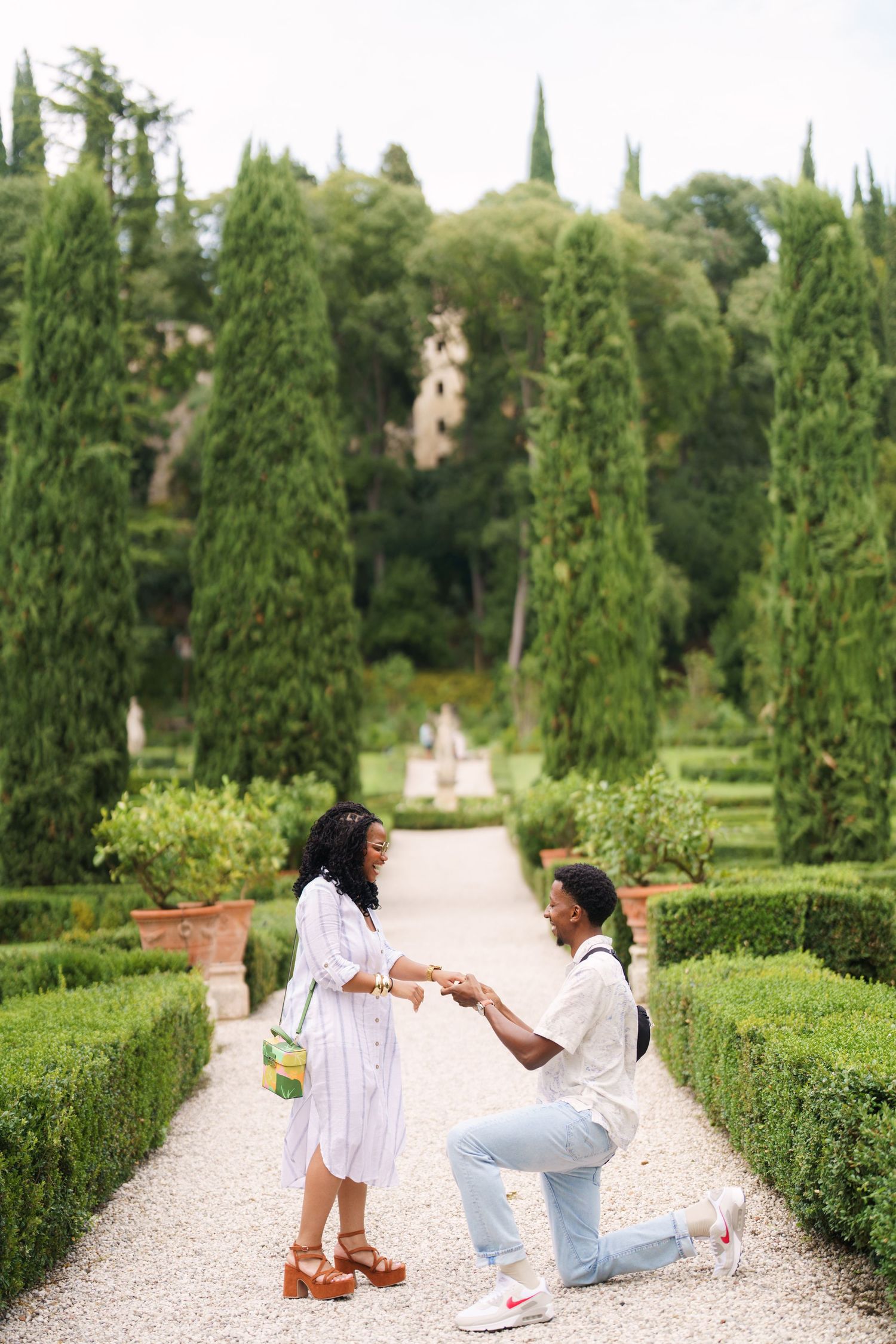 Surprise engagement proposal in Verona captured in cinematic and elegant photography style