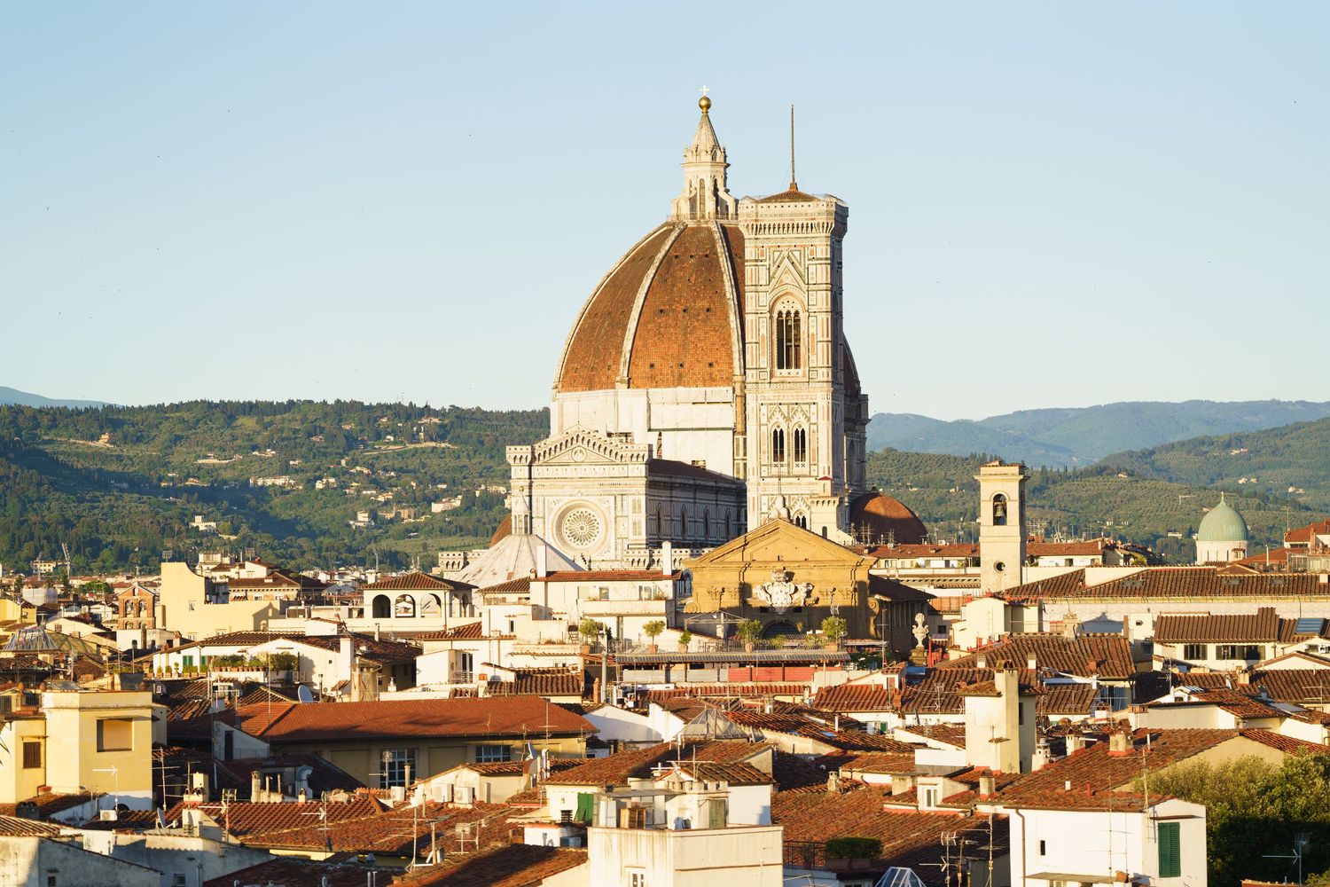 Stunning cityscape of Florence showing the Duomo cathedral and surrounding historic buildings.