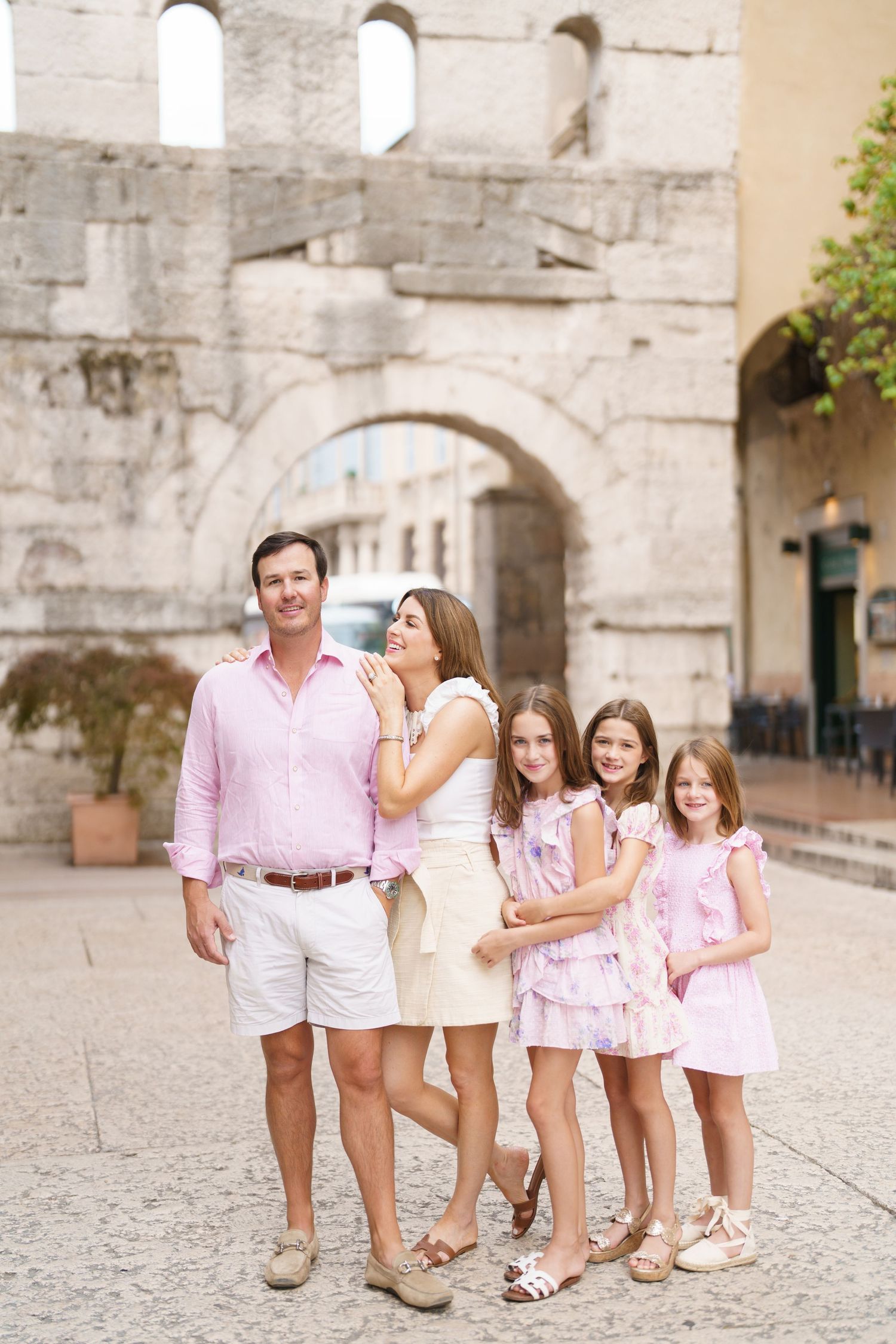Romantic couple portrait in historic streets of Verona Italy by Verona family photographer
