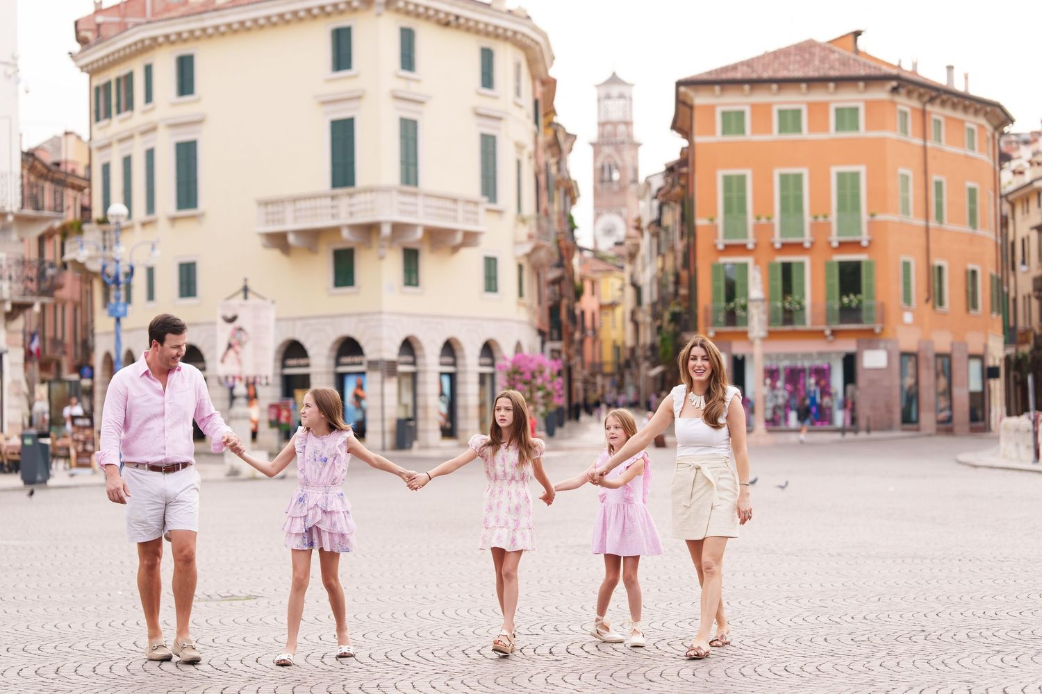 Romantic couple portrait in historic streets of Verona Italy by Verona family photographer