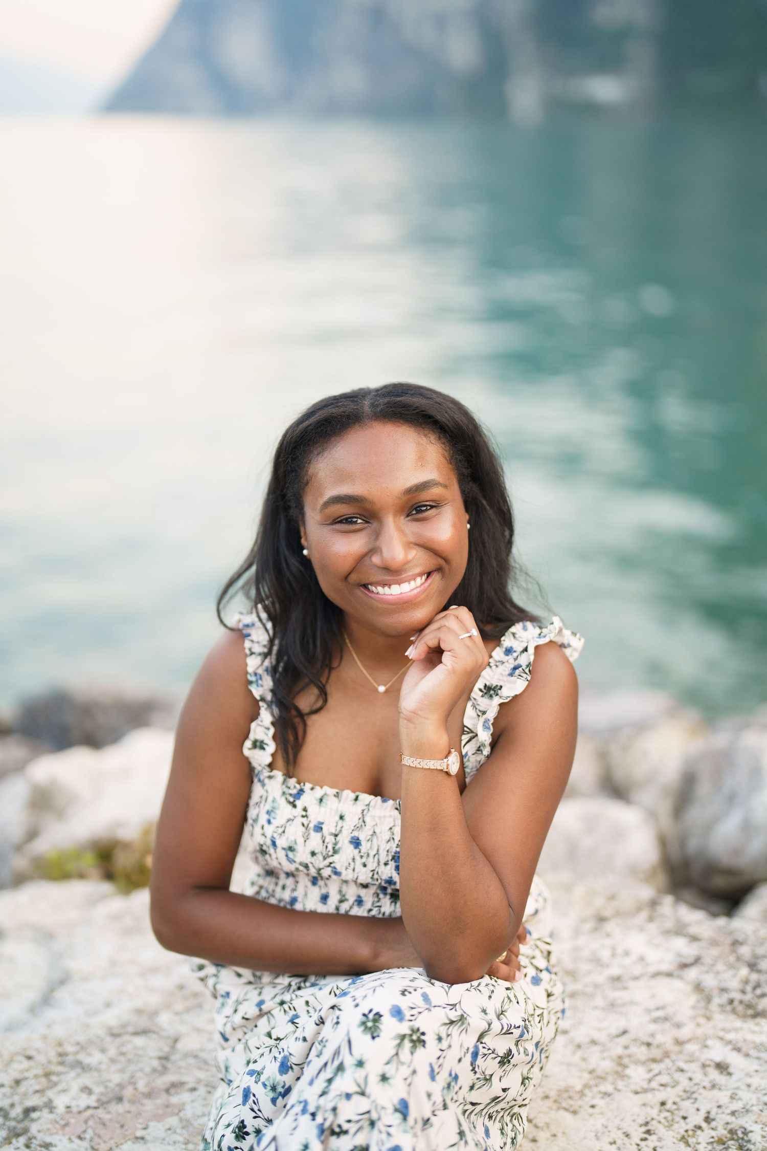 Emotional reaction during a surprise proposal beside Lake Garda in Riva del Garda