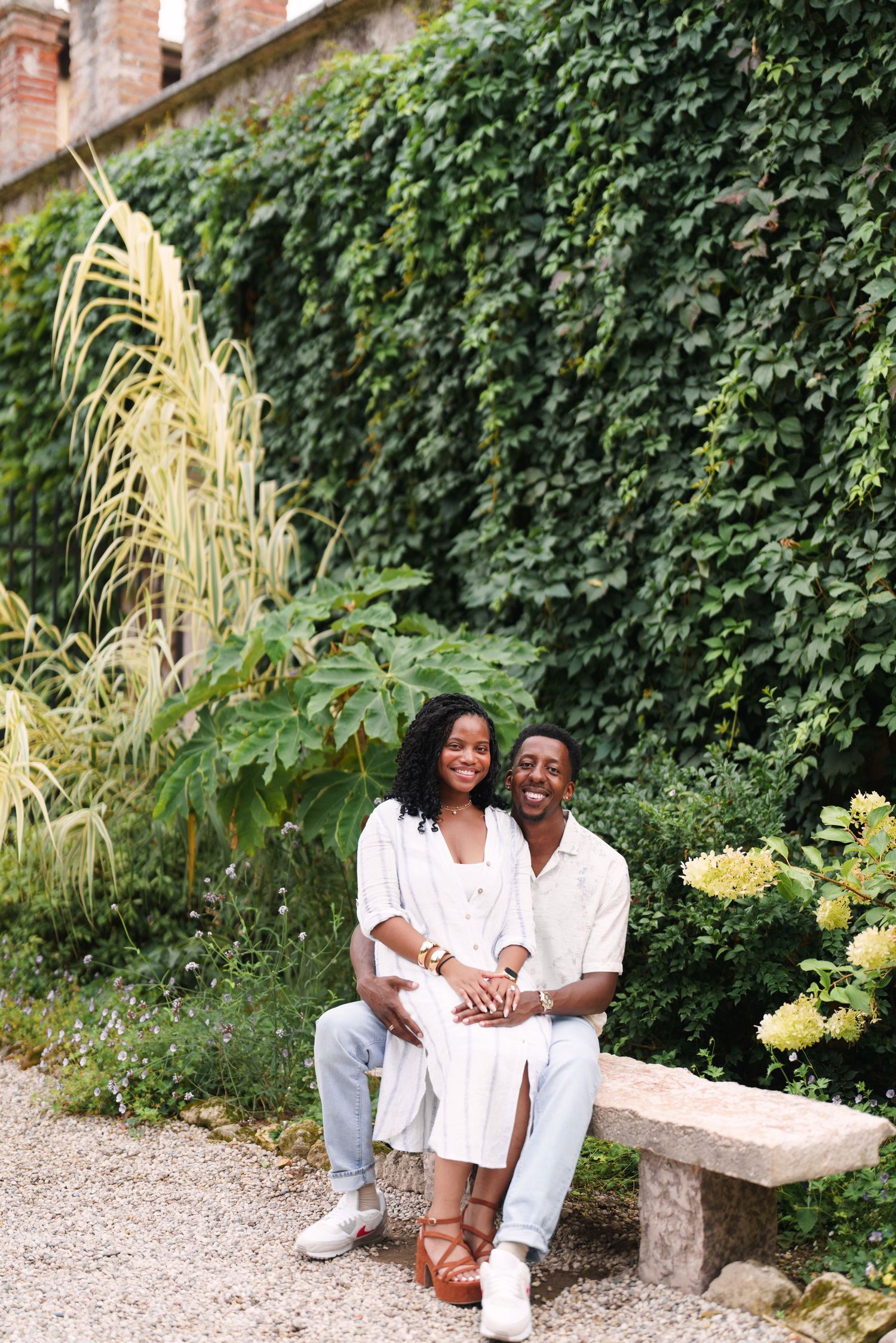 Happy engaged couple at Giardino Giusti Verona photographed by wedding photographer Italy Verona