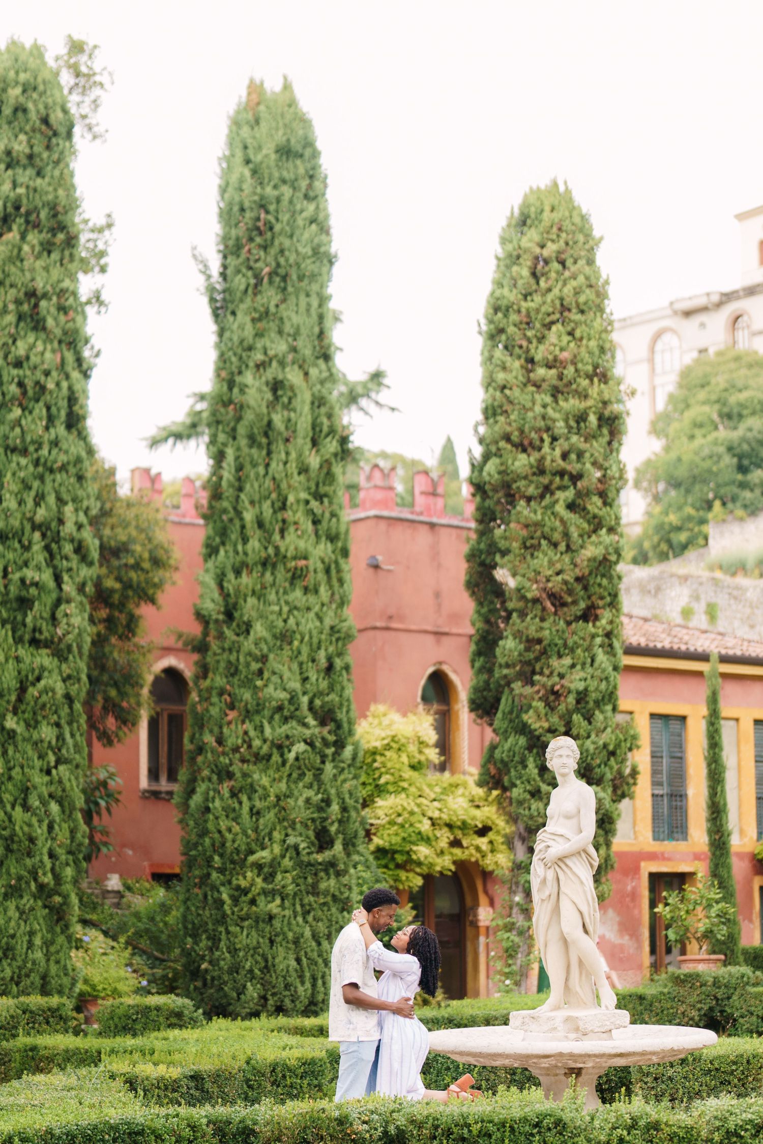 Surprise engagement proposal in Verona captured in cinematic and elegant photography style