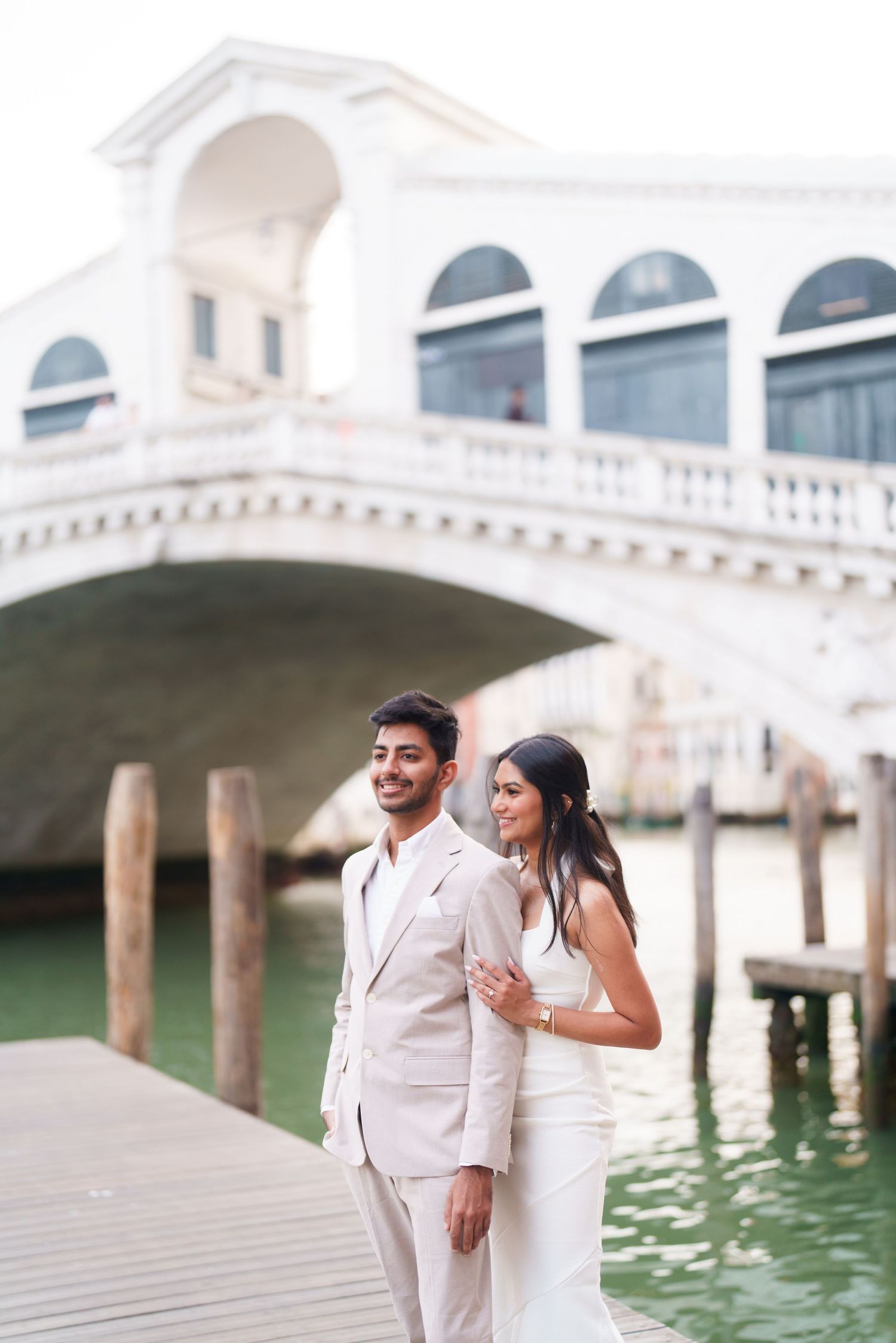 A couple in elegant by wedding photographer in Venice