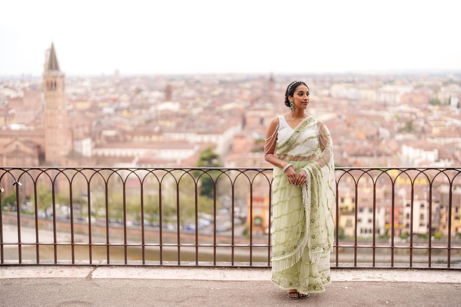 romantic couple portrait with panoramic view verona skyline couple photoshoot verona photographer