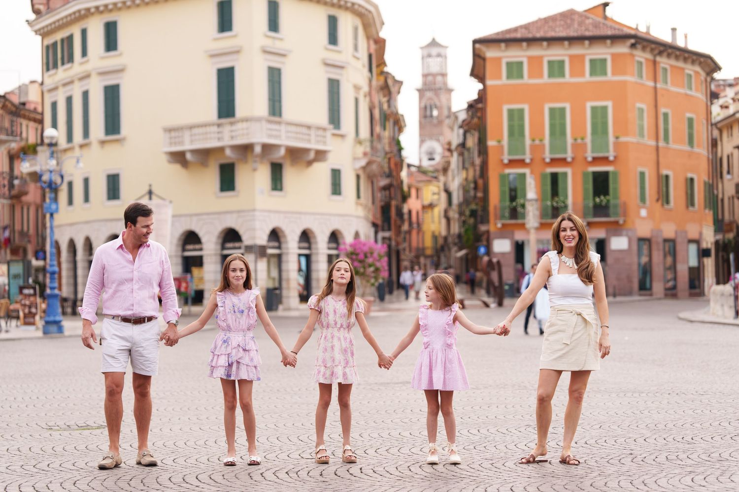 Romantic couple portrait in historic streets of Verona Italy by Verona family photographer
