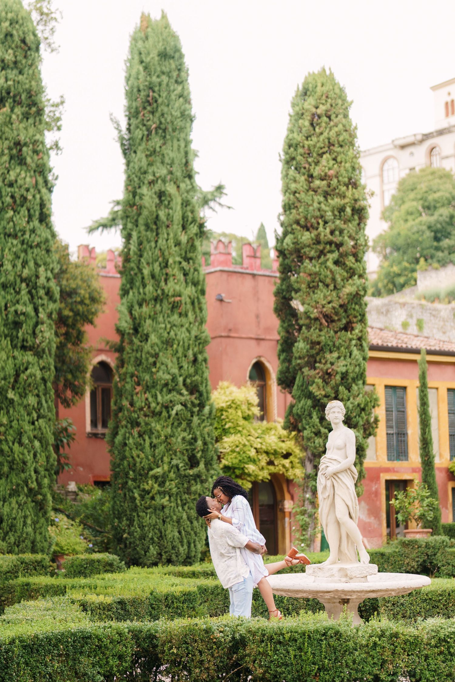 Surprise engagement proposal in Verona captured in cinematic and elegant photography style