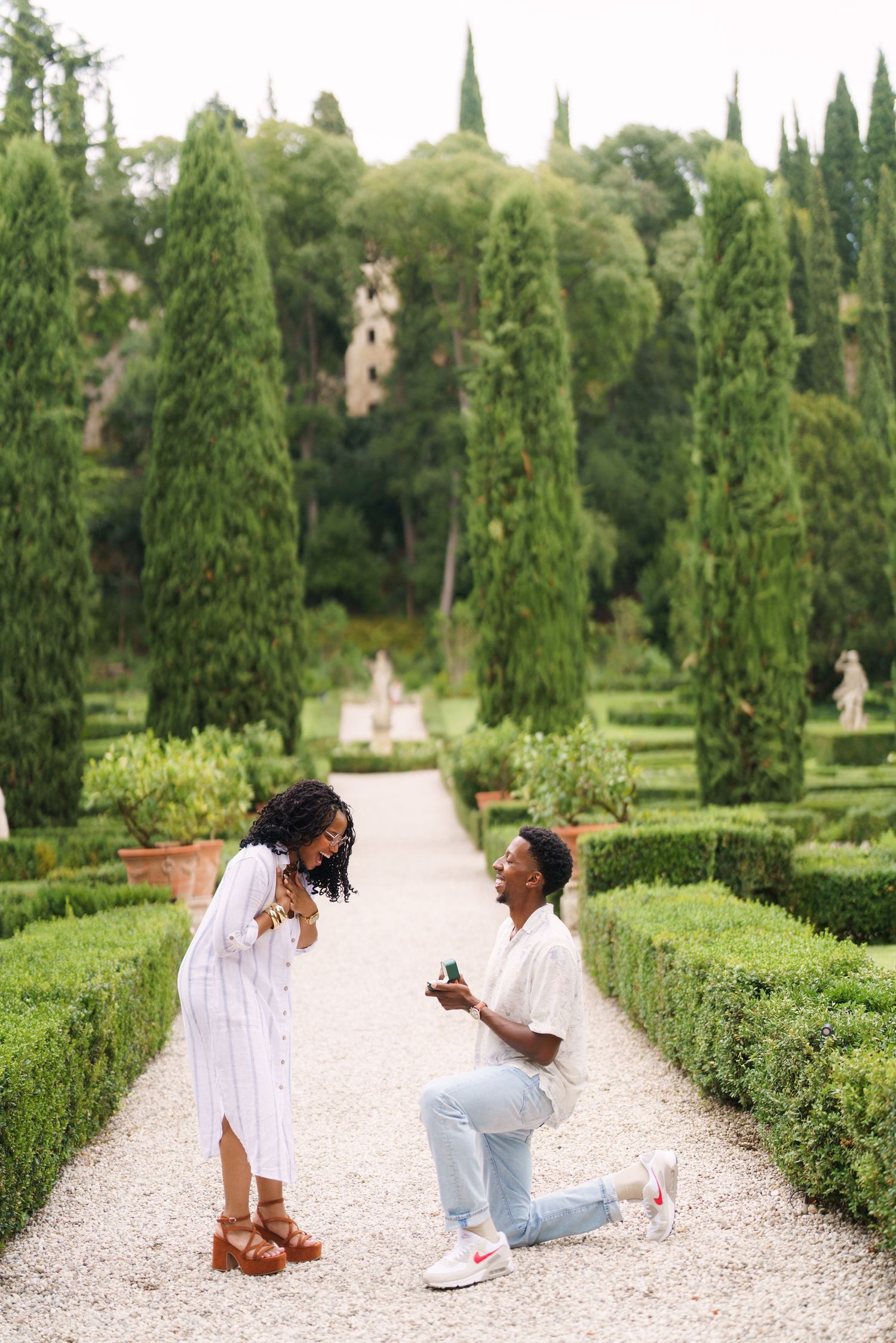 Surprise engagement proposal in Verona captured in cinematic and elegant photography style