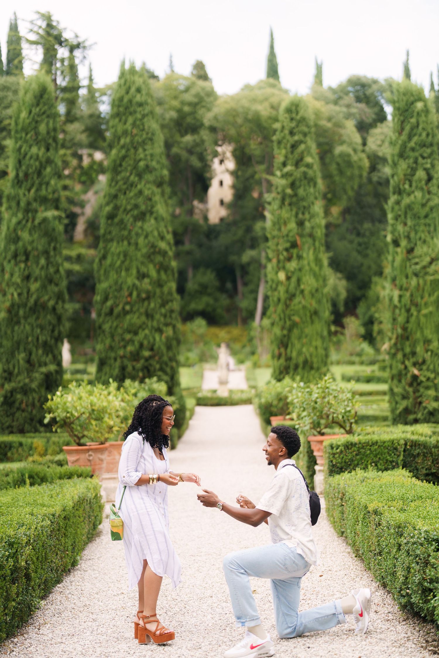 Surprise engagement proposal in Verona captured in cinematic and elegant photography style
