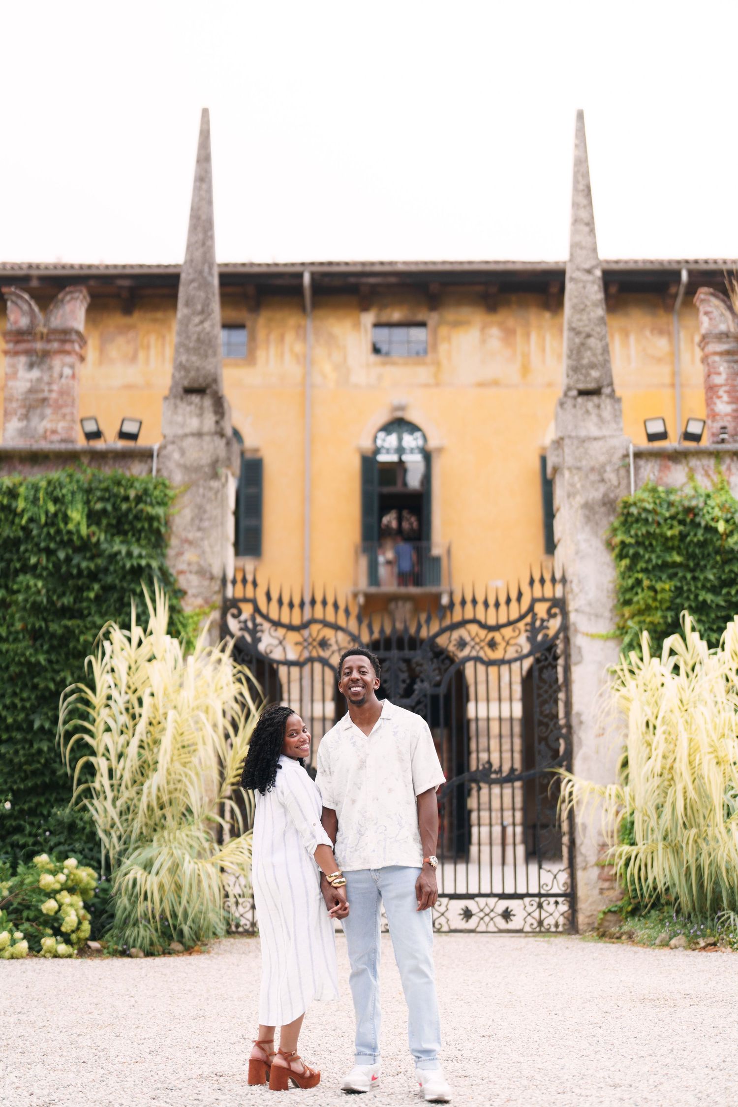 Happy engaged couple at Giardino Giusti Verona photographed by wedding photographer Italy Verona