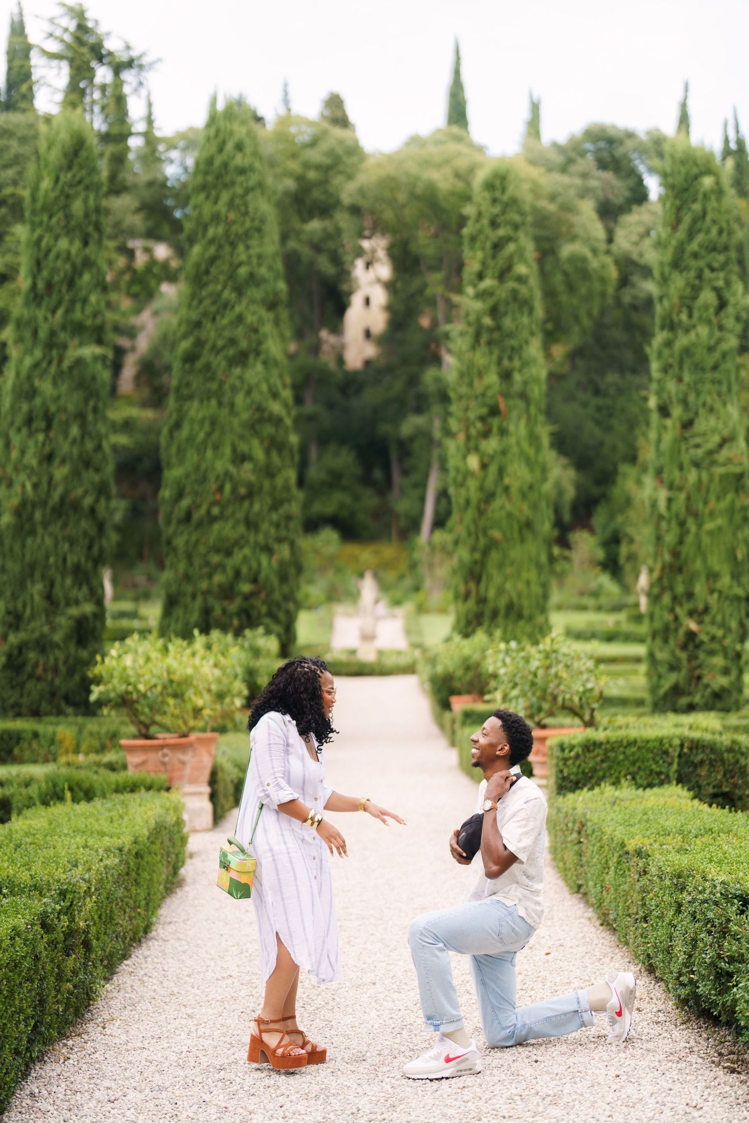 Surprise engagement proposal in Verona captured in cinematic and elegant photography style