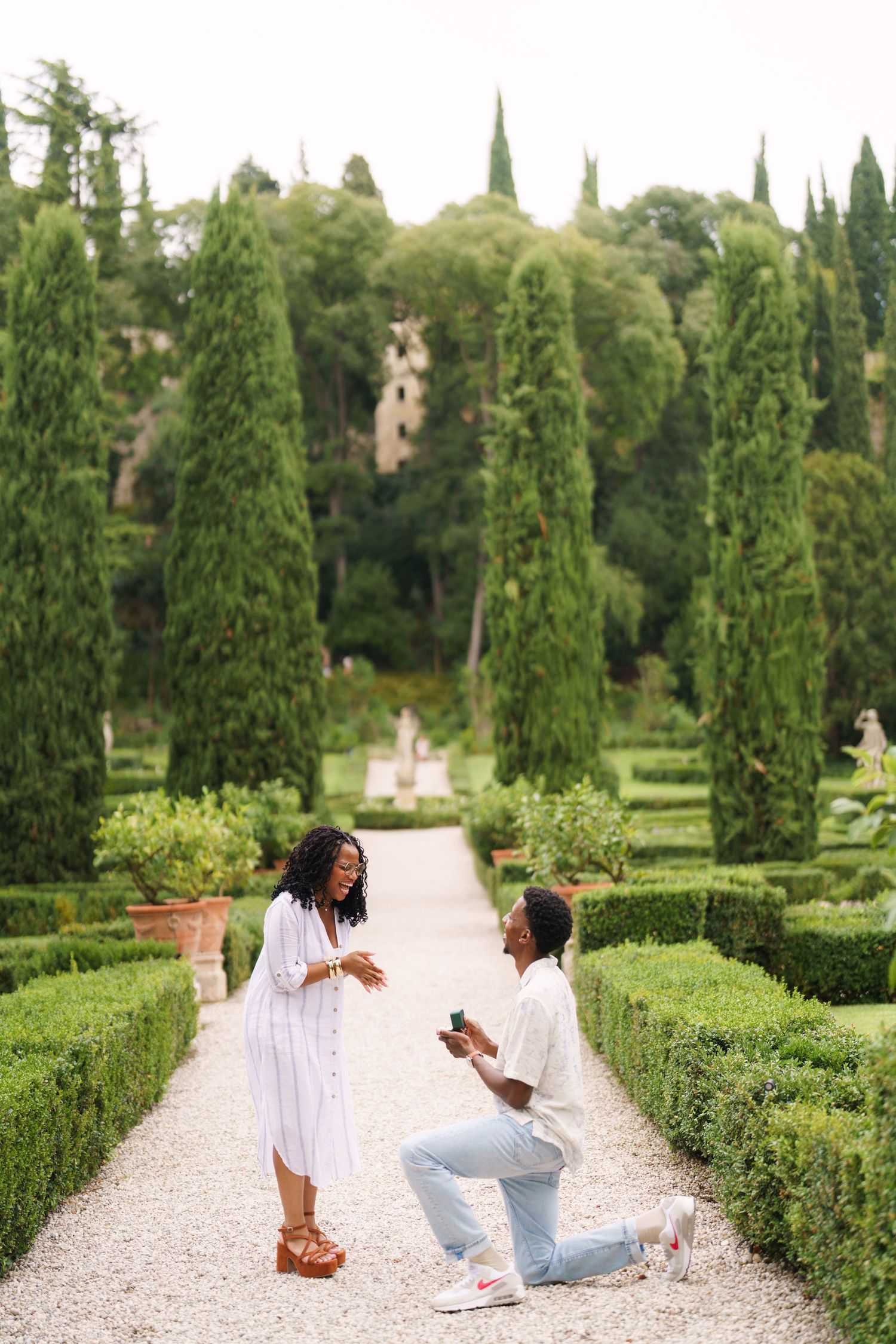 Surprise engagement proposal in Verona captured in cinematic and elegant photography style