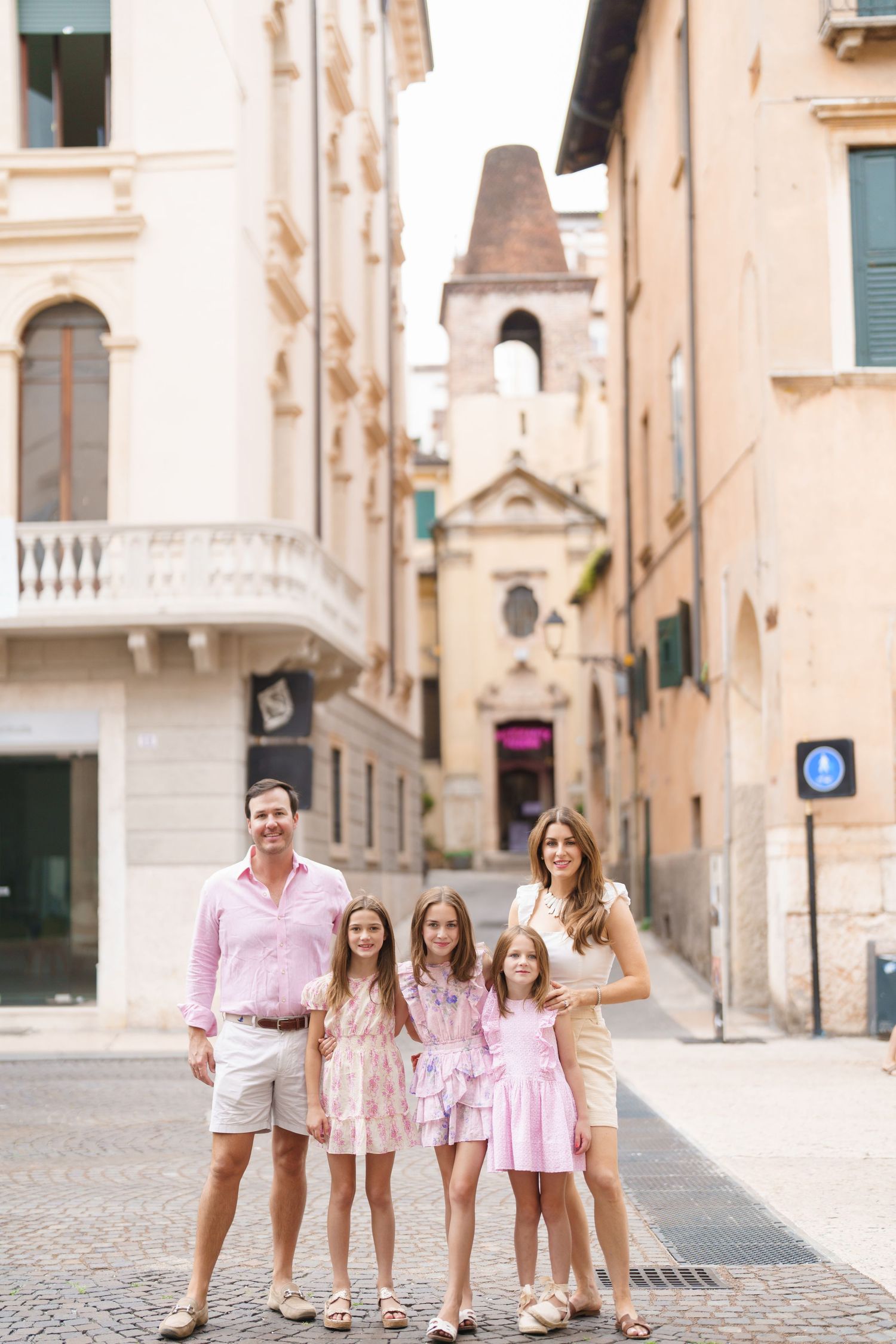 Romantic couple portrait in historic streets of Verona Italy by Verona family photographer