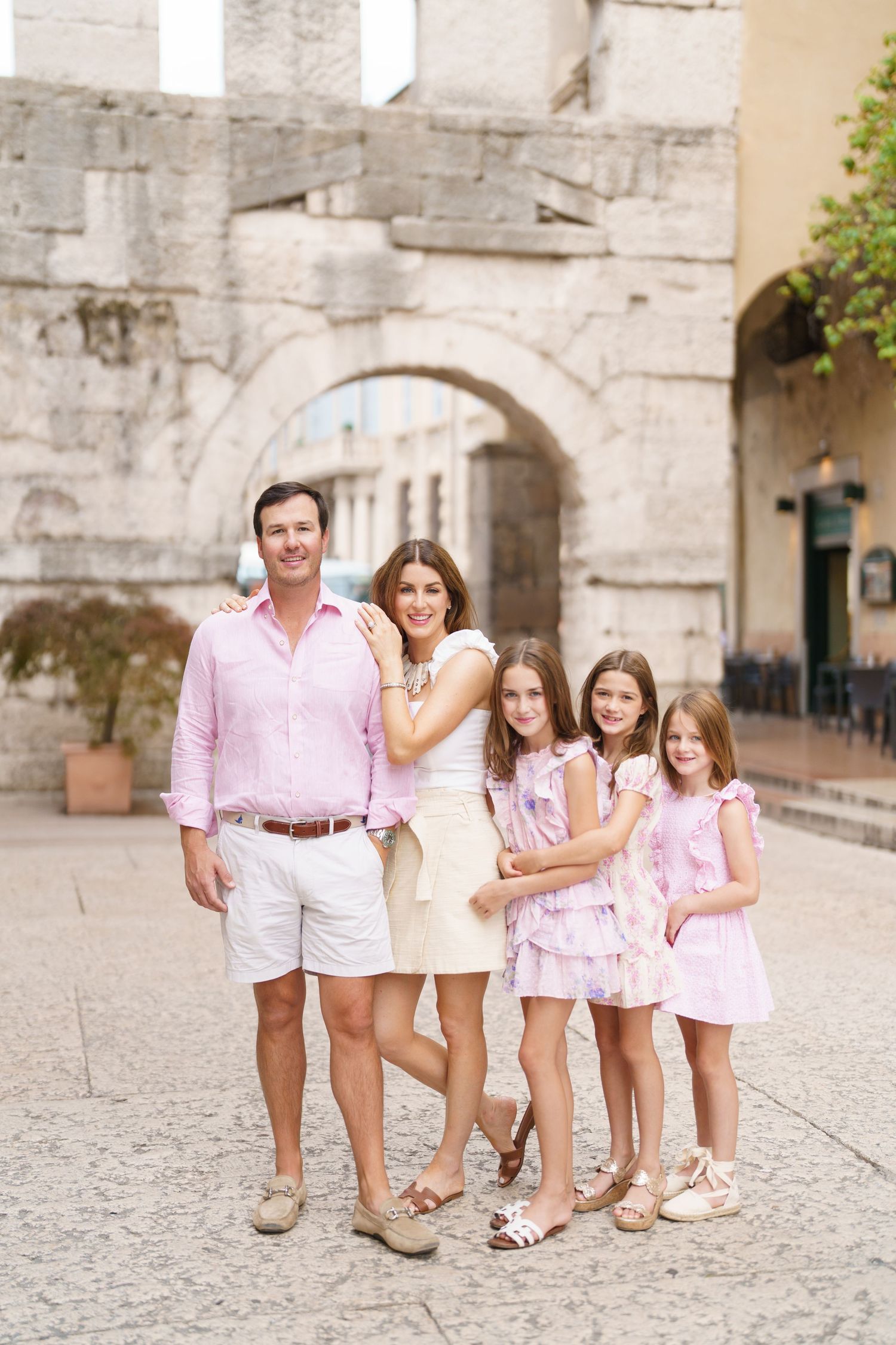 Romantic couple portrait in historic streets of Verona Italy by Verona family photographer