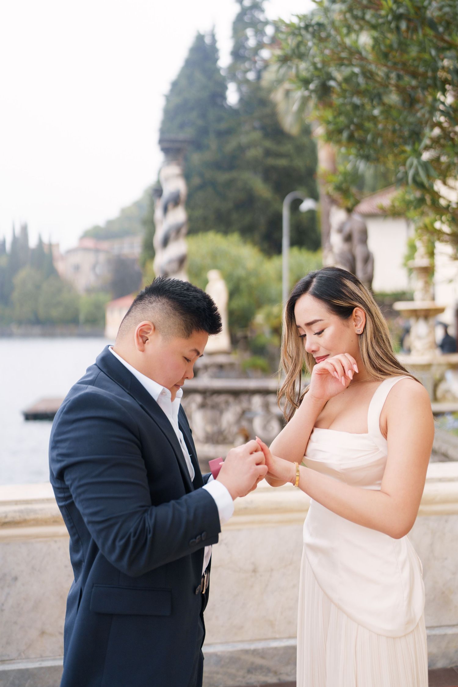 Elegant couple photography at Villa Monastero in Varenna by Lake Como proposal photographer